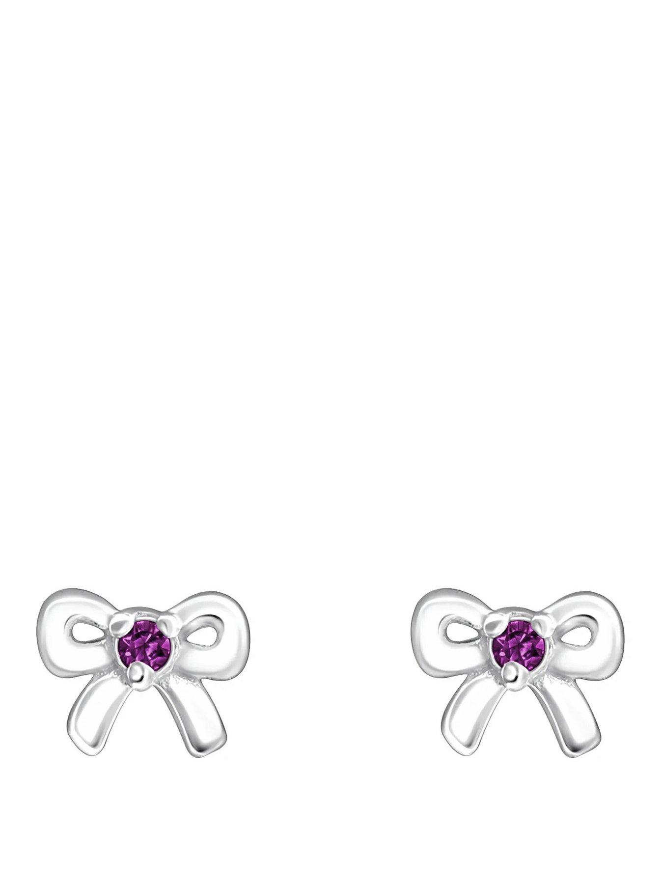 The Love Collection Sterling Silver Bow CZ Birthstone Stud Earrings