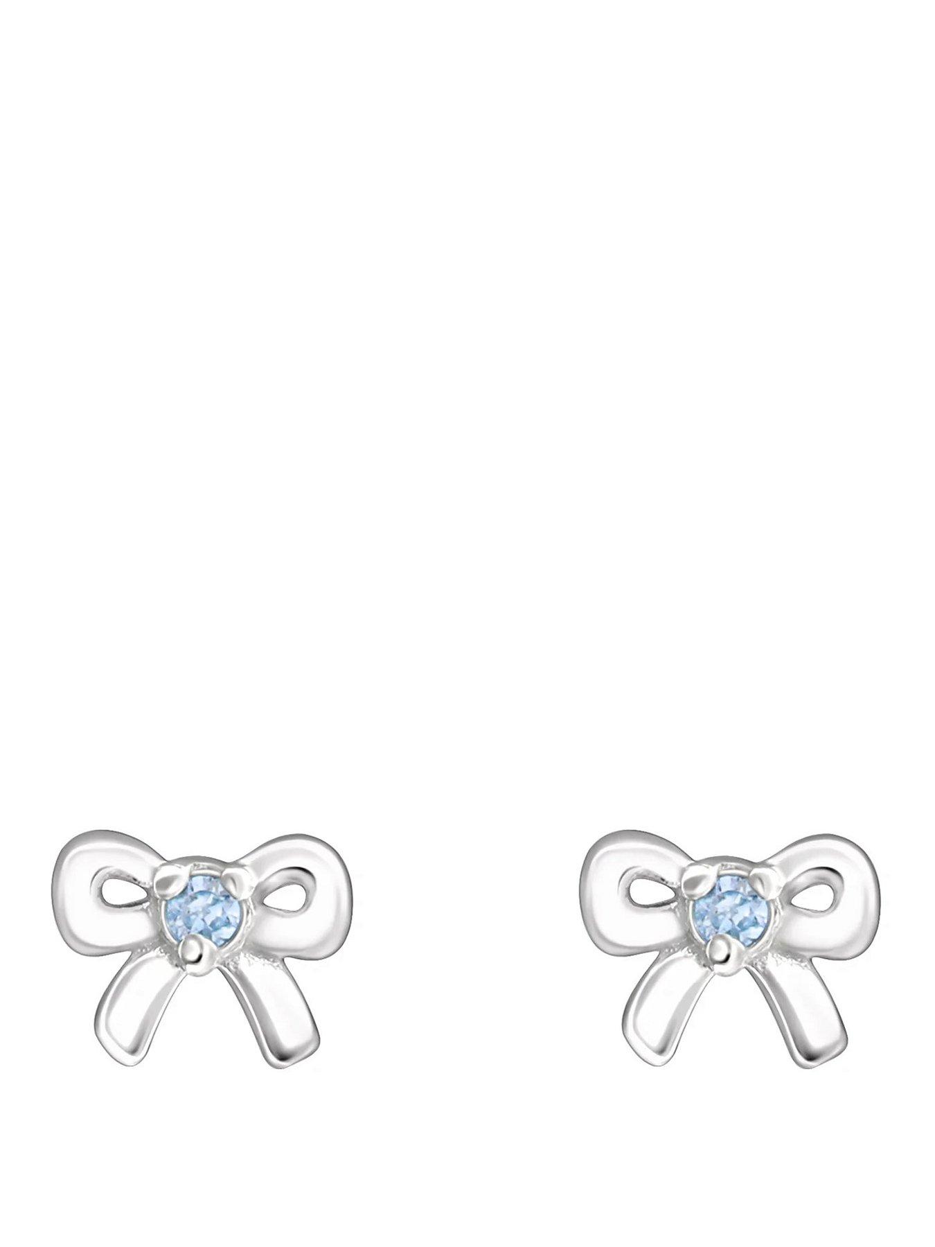 The Love Collection Sterling Silver Bow CZ Birthstone Stud Earrings