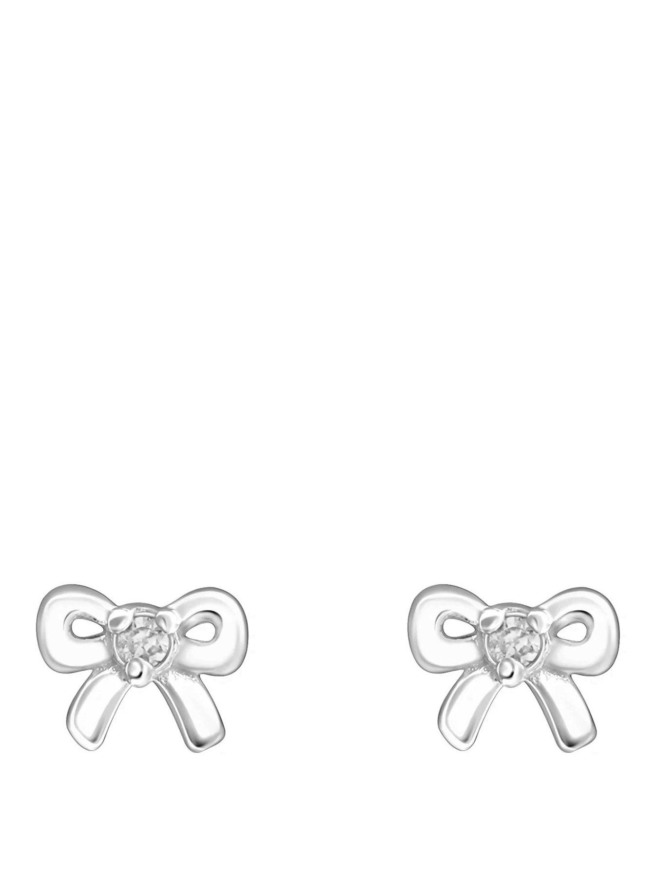 The Love Collection Sterling Silver Bow CZ Birthstone Stud Earrings