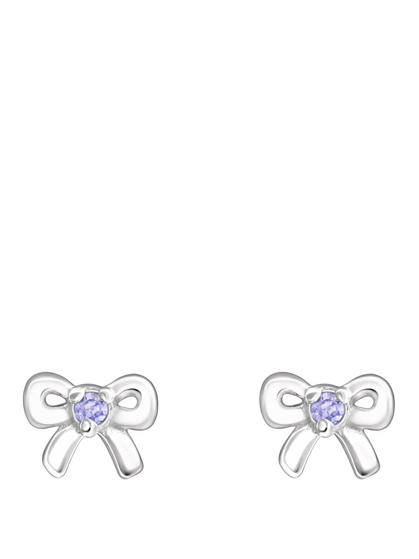 The Love Collection Sterling Silver Bow CZ Birthstone Stud Earrings