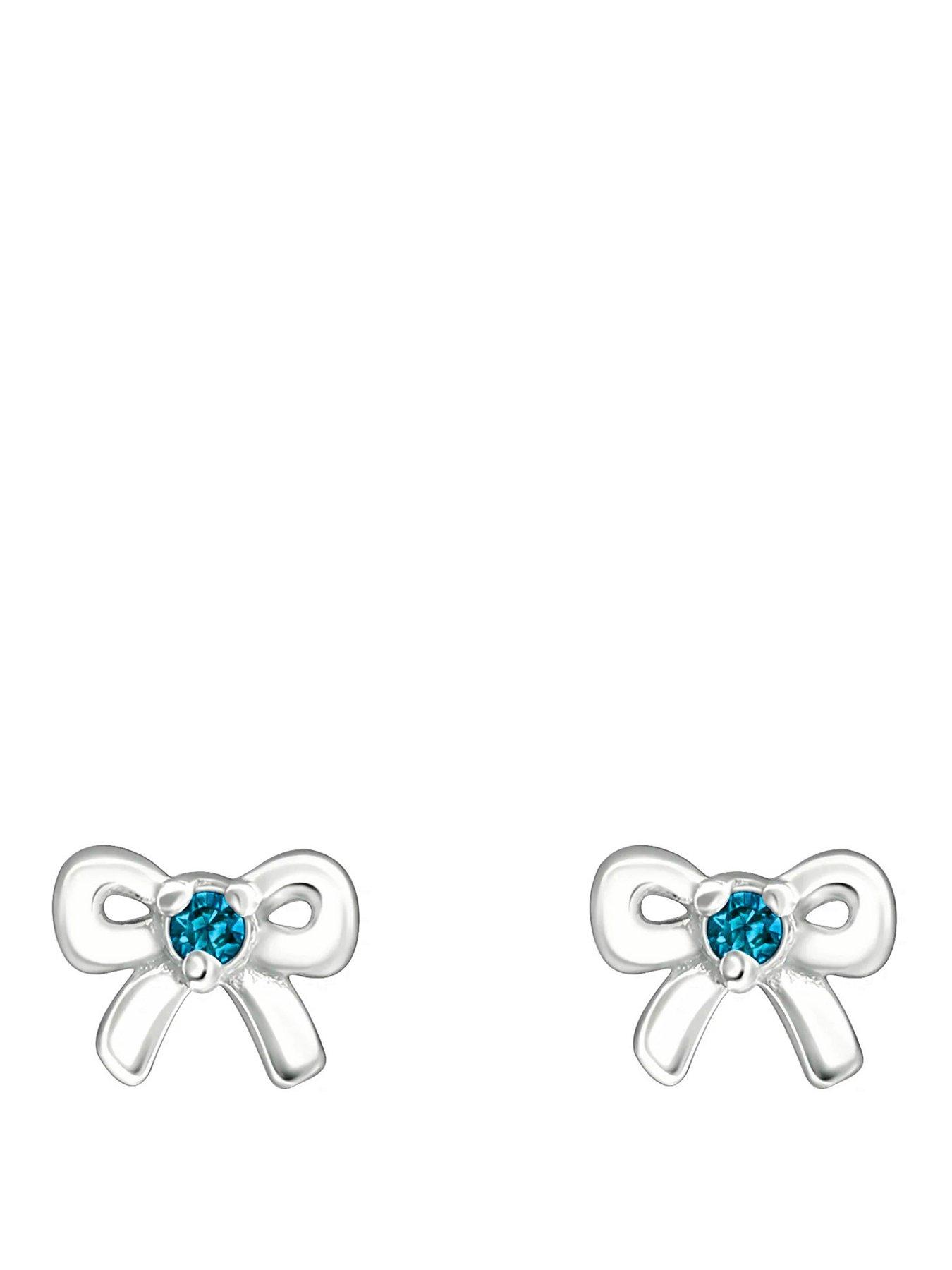 The Love Collection Sterling Silver Bow CZ Birthstone Stud Earrings