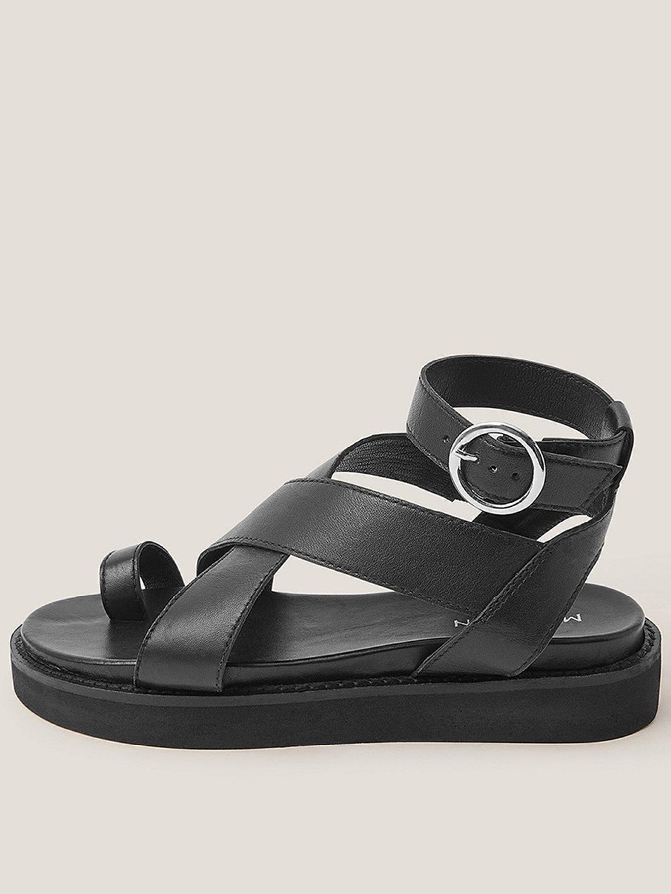 Monsoon Ivy Toe Strap Crossover Leather Sandals - Black