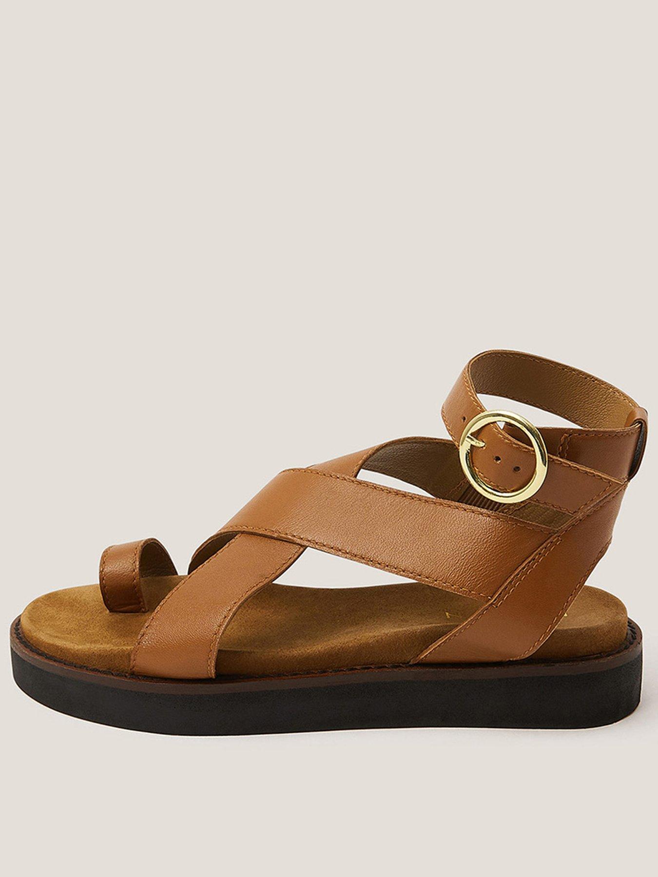 Monsoon Ivy Toe Strap Crossover Leather Sandals Tan