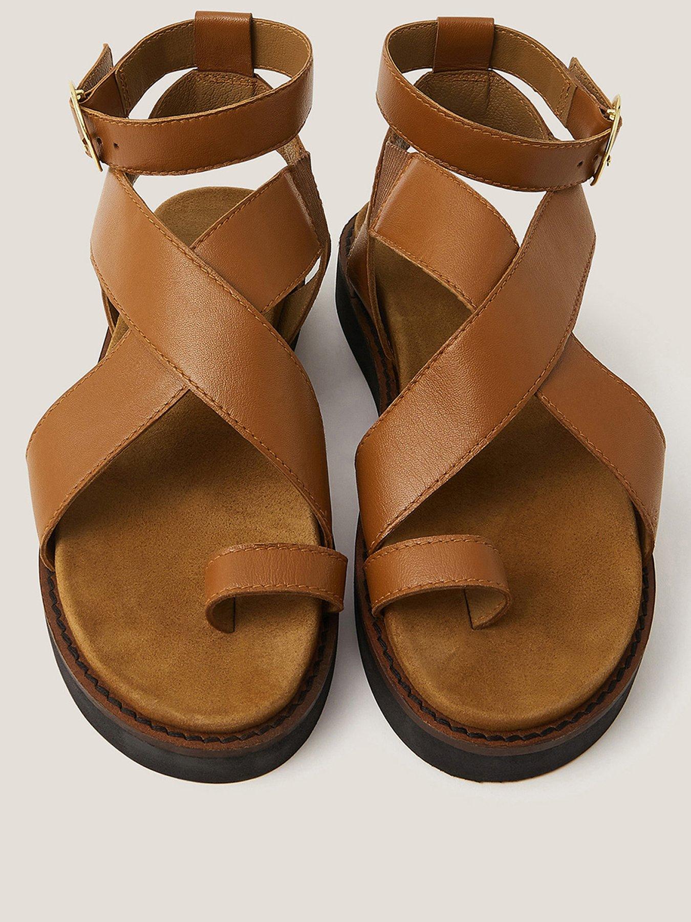 Image 2 of 3 of Monsoon Ivy Toe Strap Crossover Leather Sandals Tan - Brown