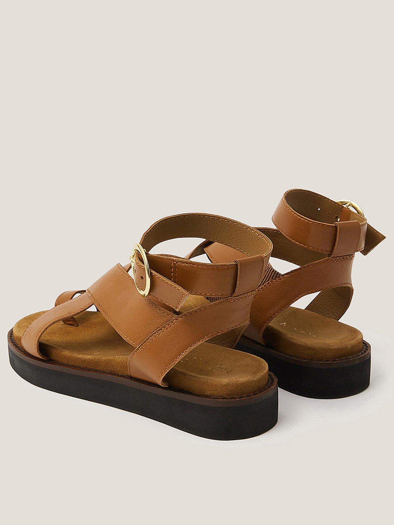 Image 3 of 3 of Monsoon Ivy Toe Strap Crossover Leather Sandals Tan - Brown