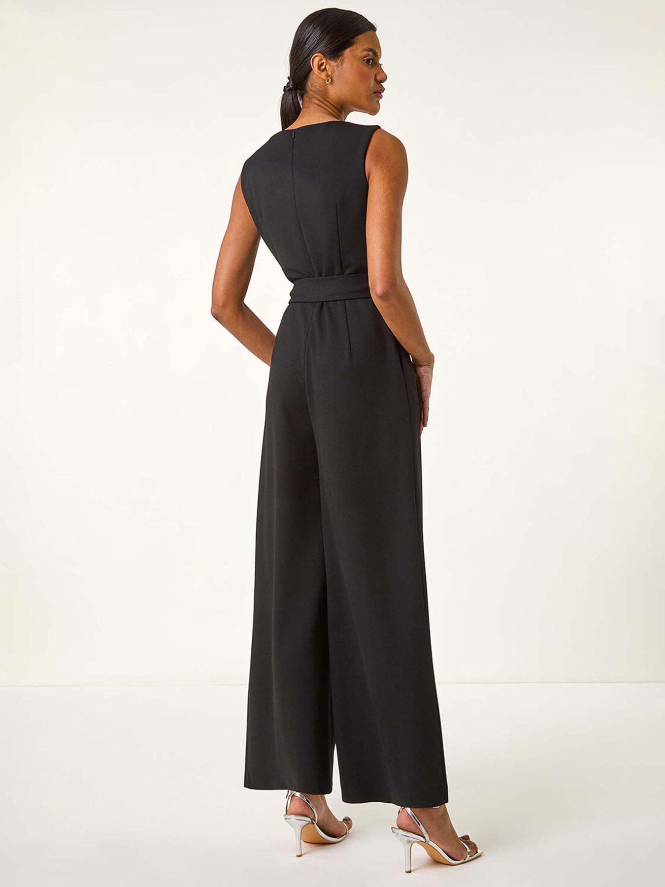 Image 2 of 5 of Roman Pleated Wide Leg Stretch Jumpsuit - Black