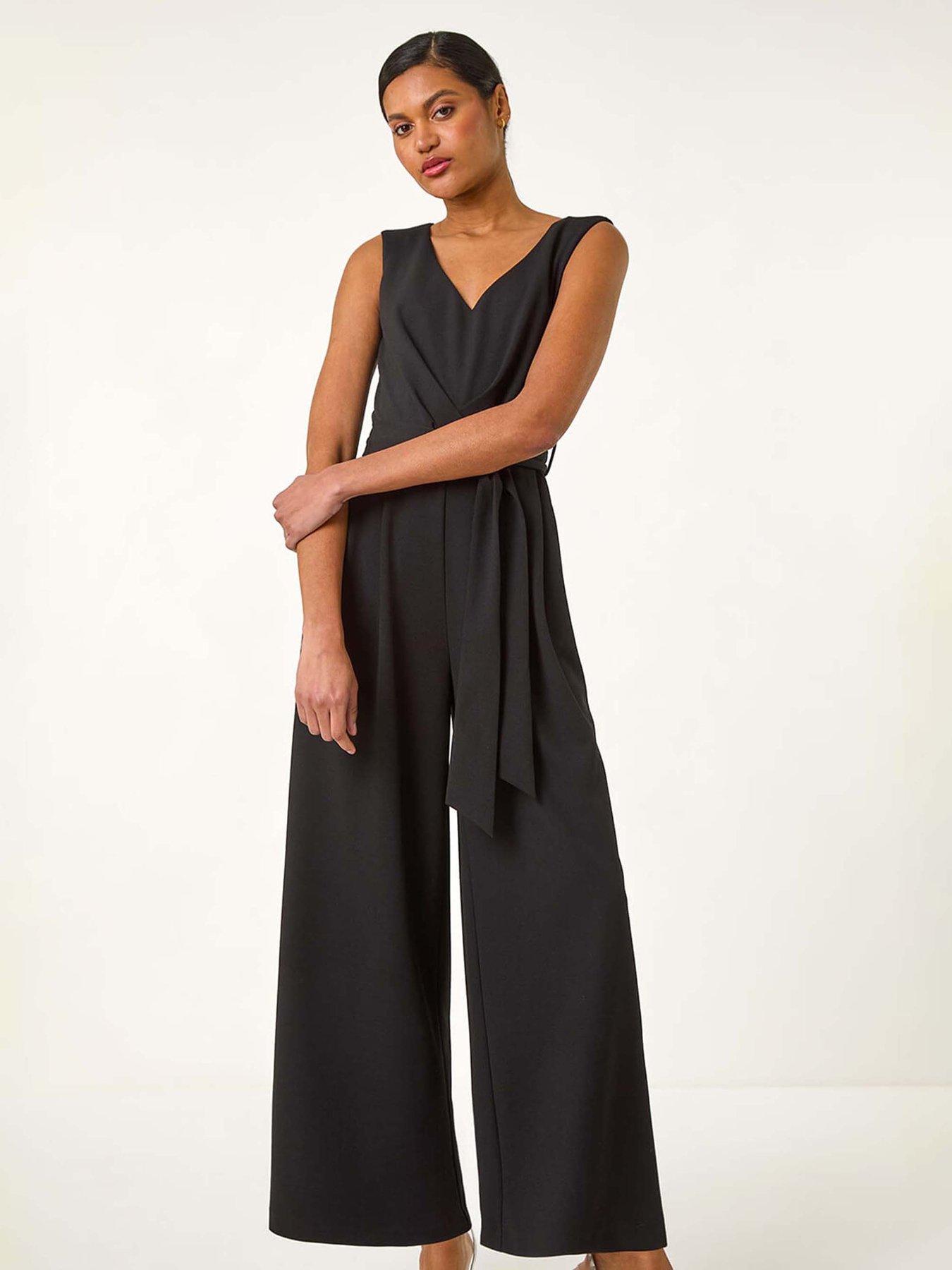 Image 4 of 5 of Roman Pleated Wide Leg Stretch Jumpsuit - Black