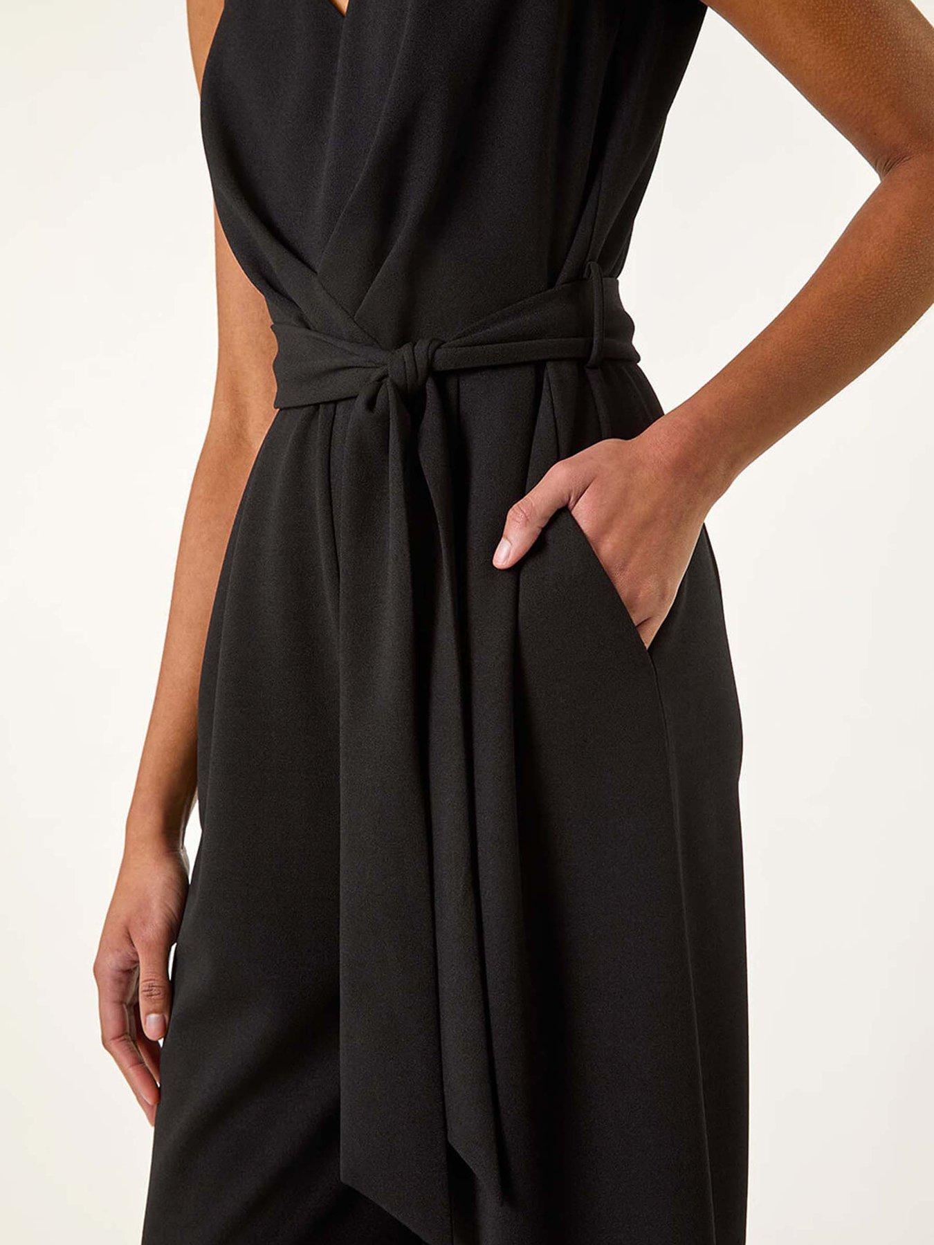 Image 5 of 5 of Roman Pleated Wide Leg Stretch Jumpsuit - Black