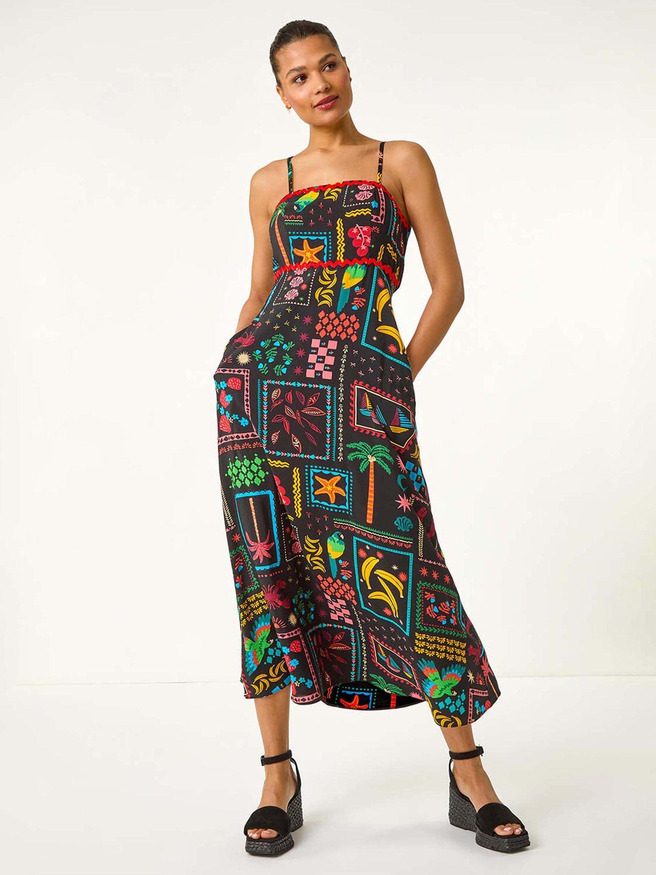 Roman Postcard Ric Rac Midi Dress - Black