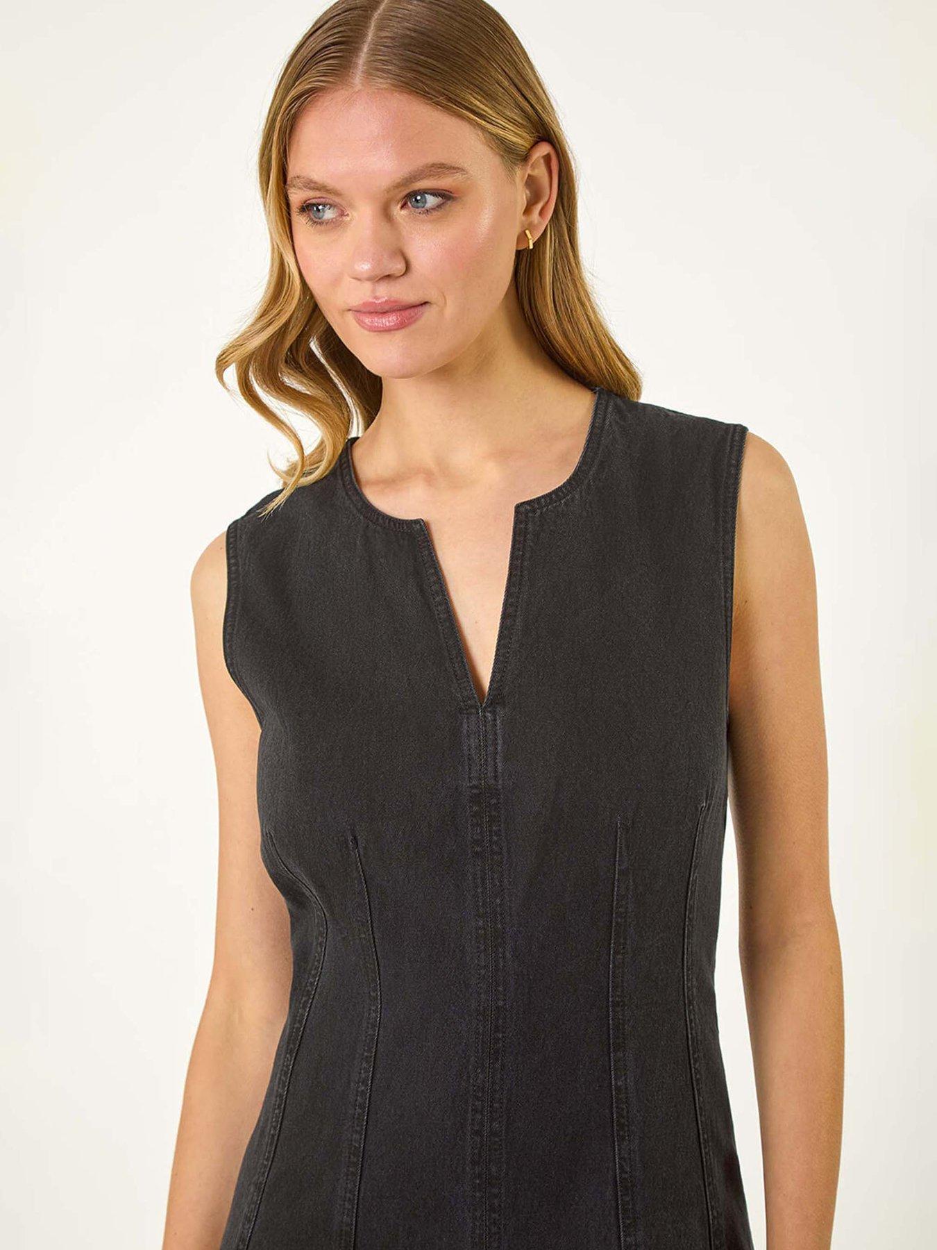 roman-denim-panel-detail-midi-dress-blackoutfit