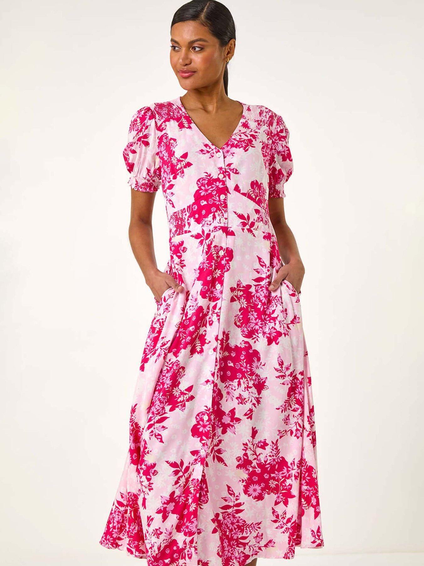 roman-floral-print-button-through-midi-dress-pinkback