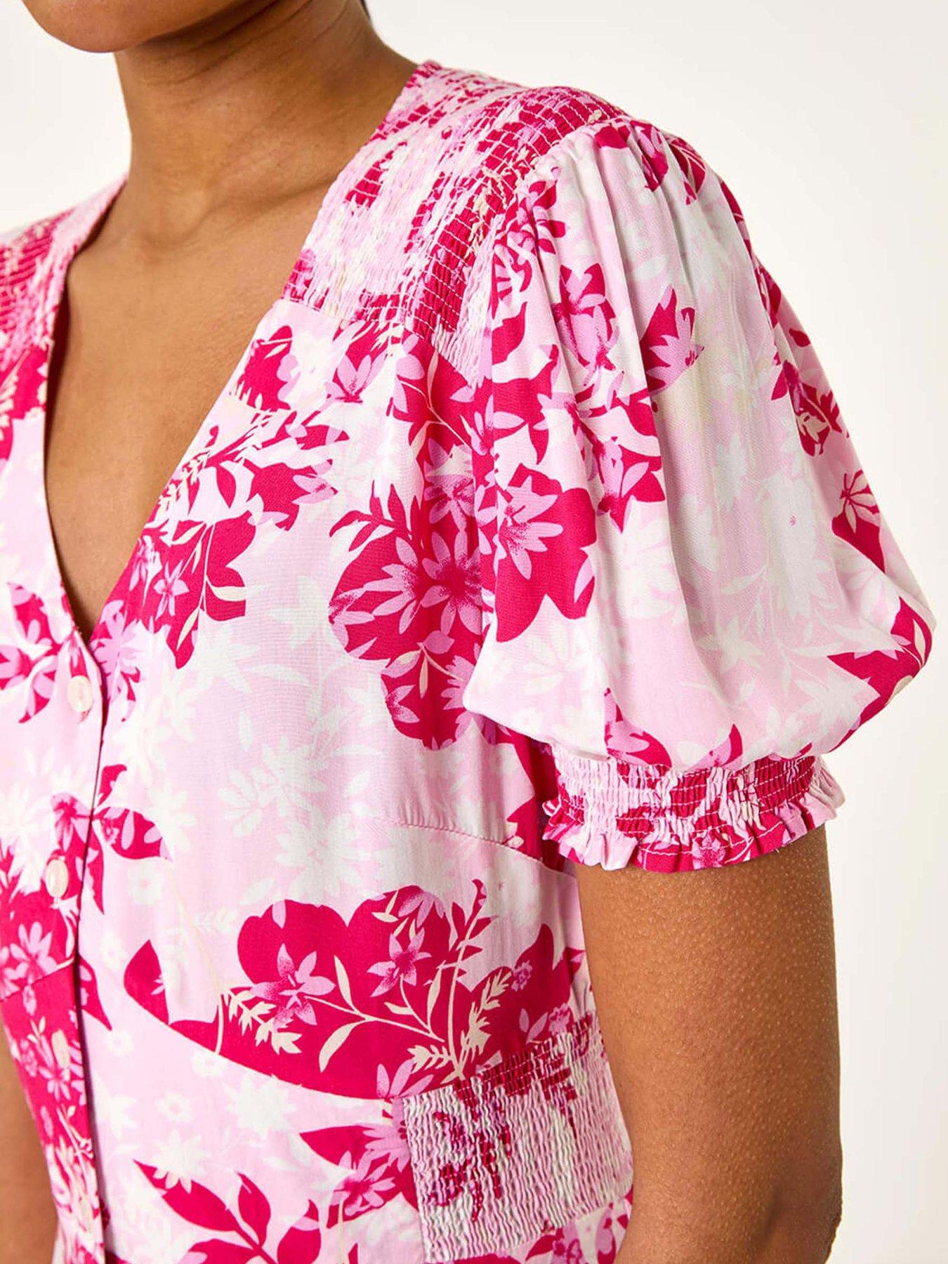 roman-floral-print-button-through-midi-dress-pinkdetail
