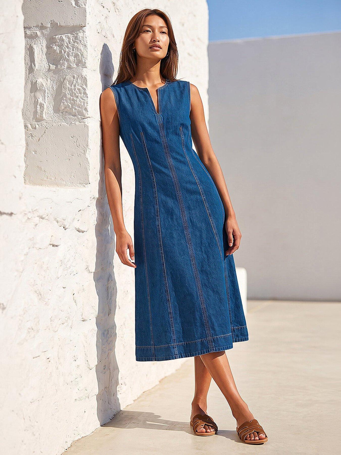 Roman Panel Detail Midi Dress - Denim