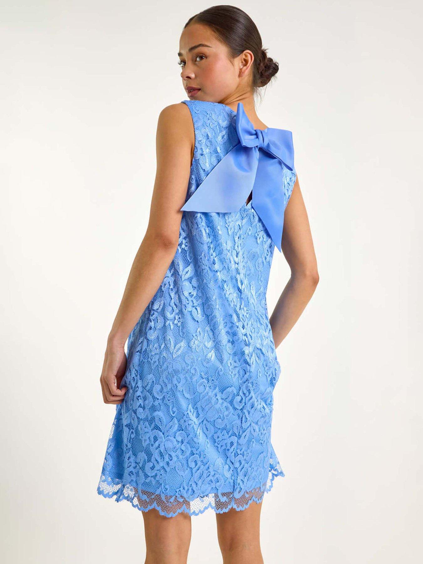 roman-petite-bow-back-lace-shift-dress-bluestillFront