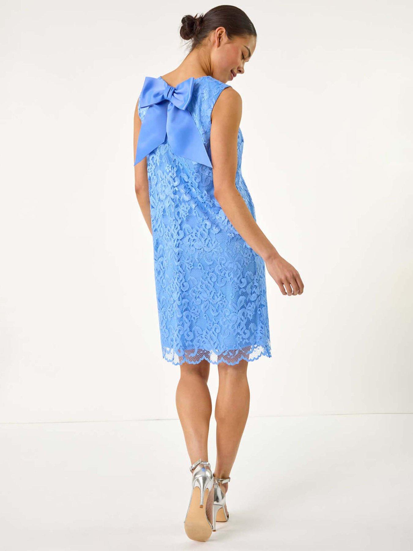 roman-petite-bow-back-lace-shift-dress-blueoutfit