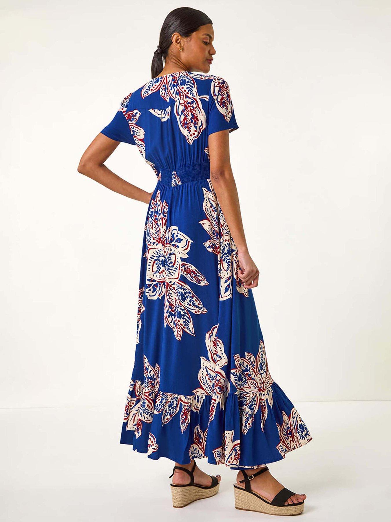 roman-leaf-print-shirred-maxi-dress-bluestillFront