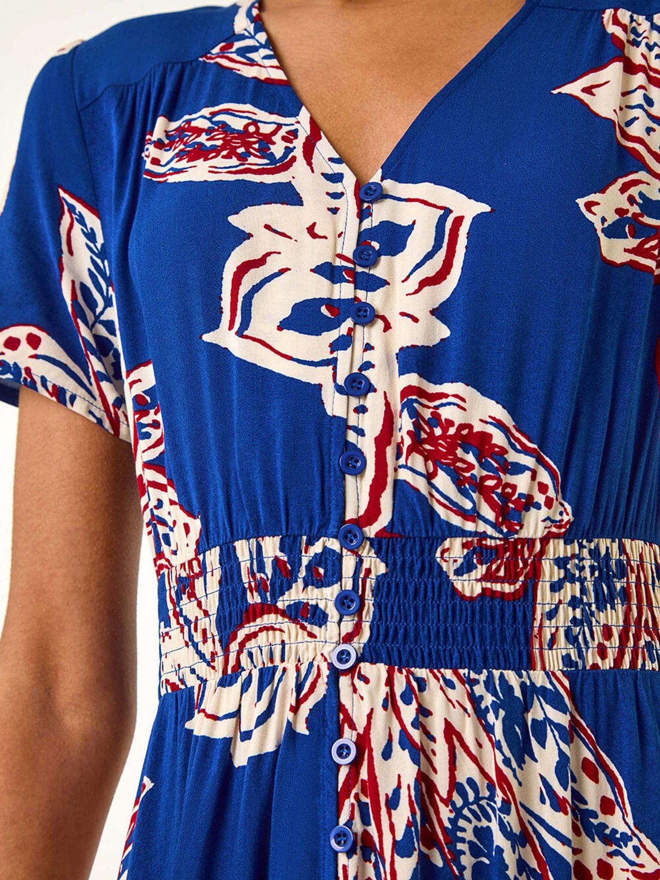 roman-leaf-print-shirred-maxi-dress-bluedetail