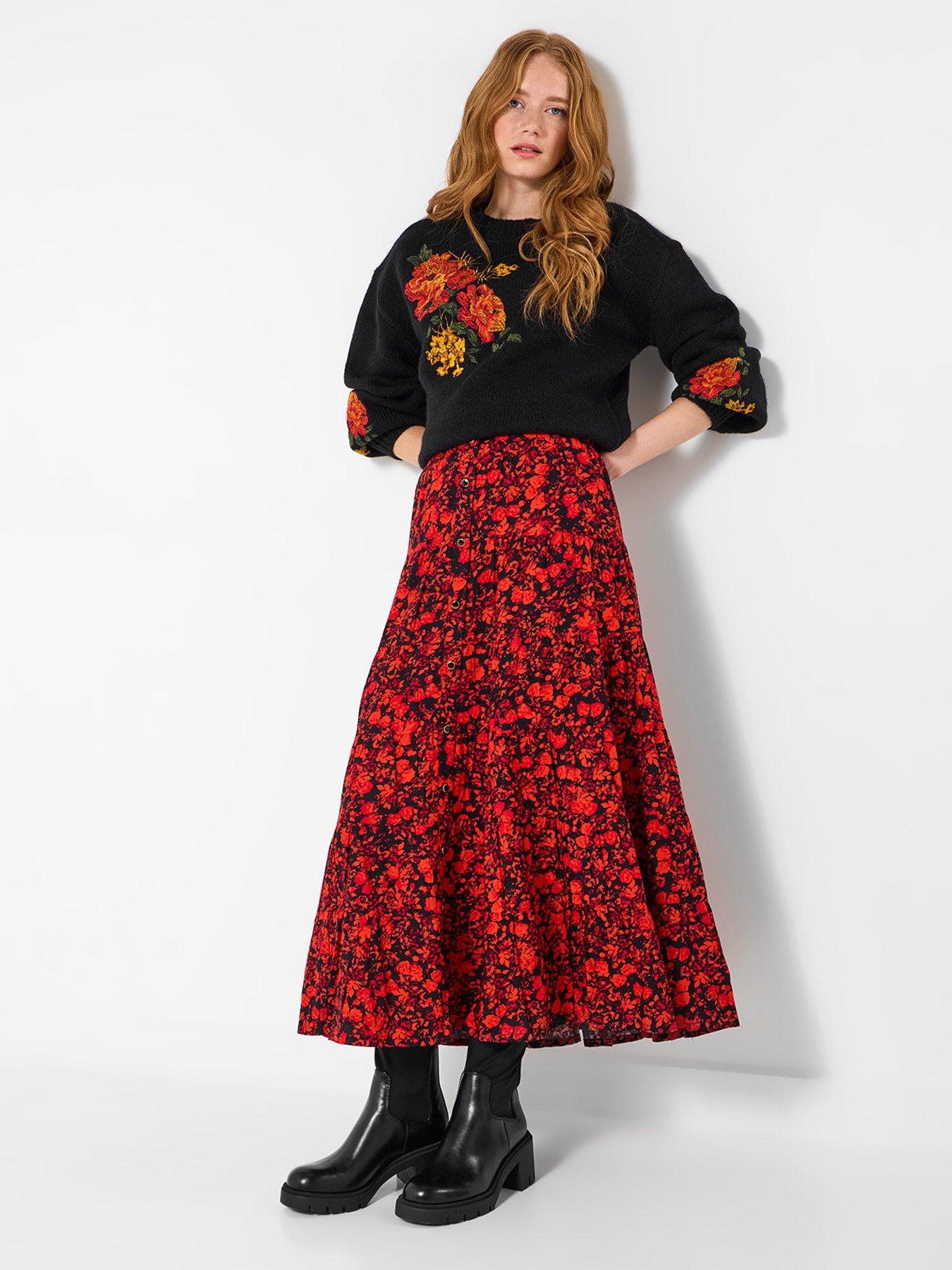 Image 2 of 5 of Joe Browns Autumn Florals Tiered Maxi Skirt - Orange
