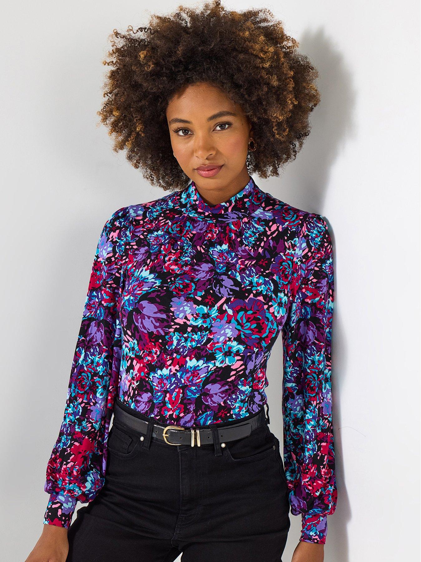 Joe Browns Bright Blooms High Neck Jersey Top - Purple