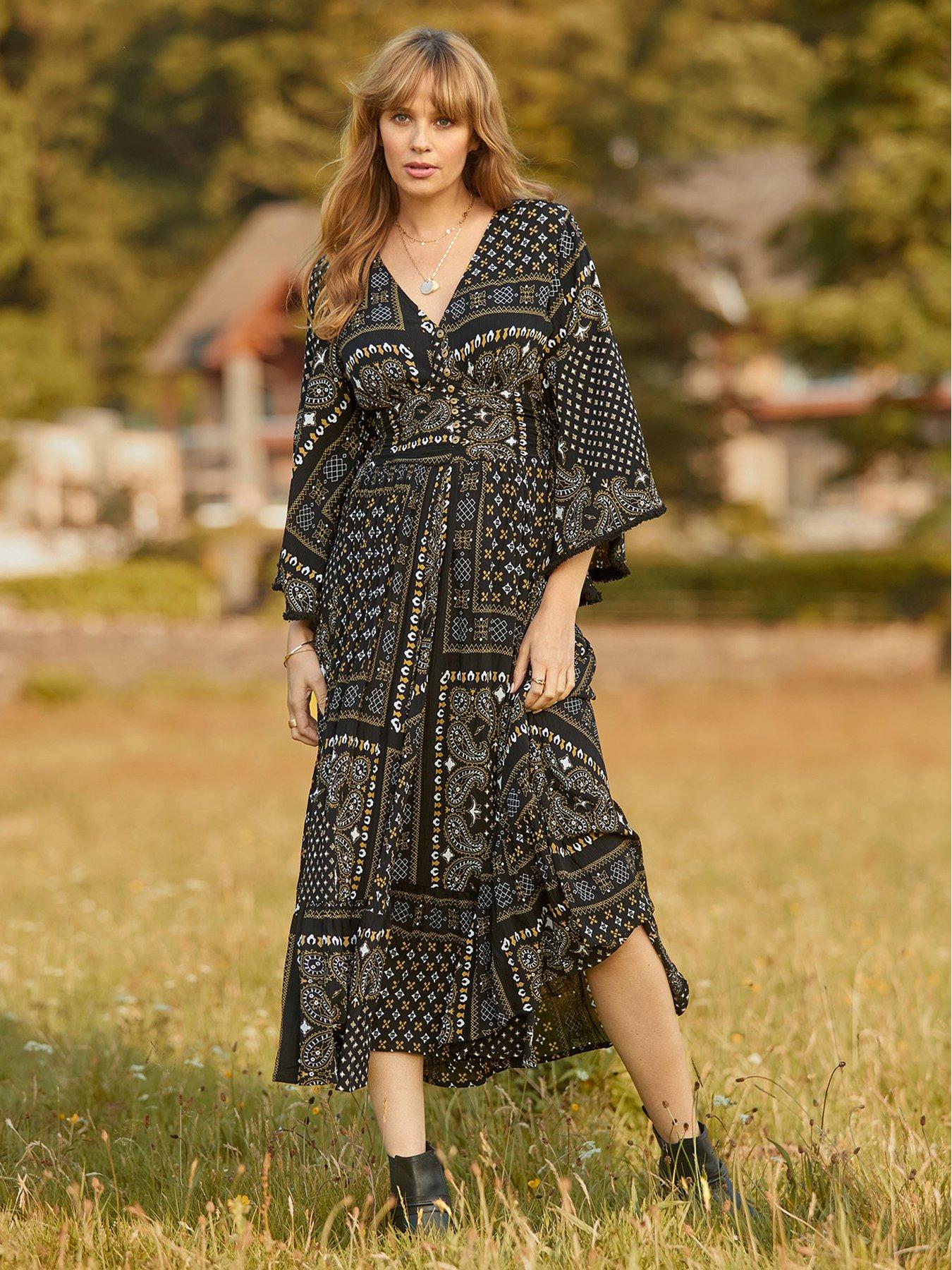 Joe Browns Seline Scarf Print Crinkle Dress - Black