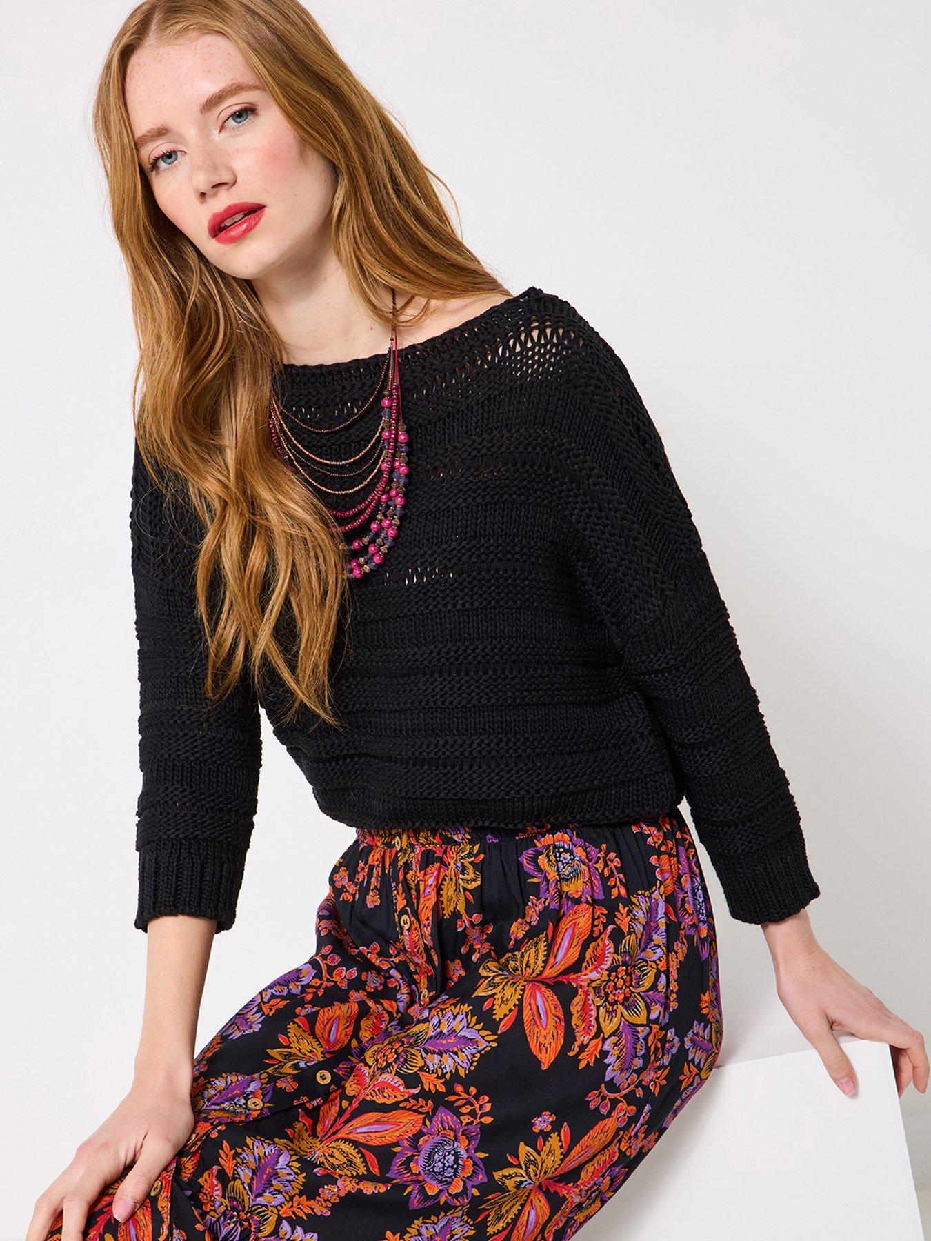 joe-browns-francesca-ladder-knit-jumper-blackfront