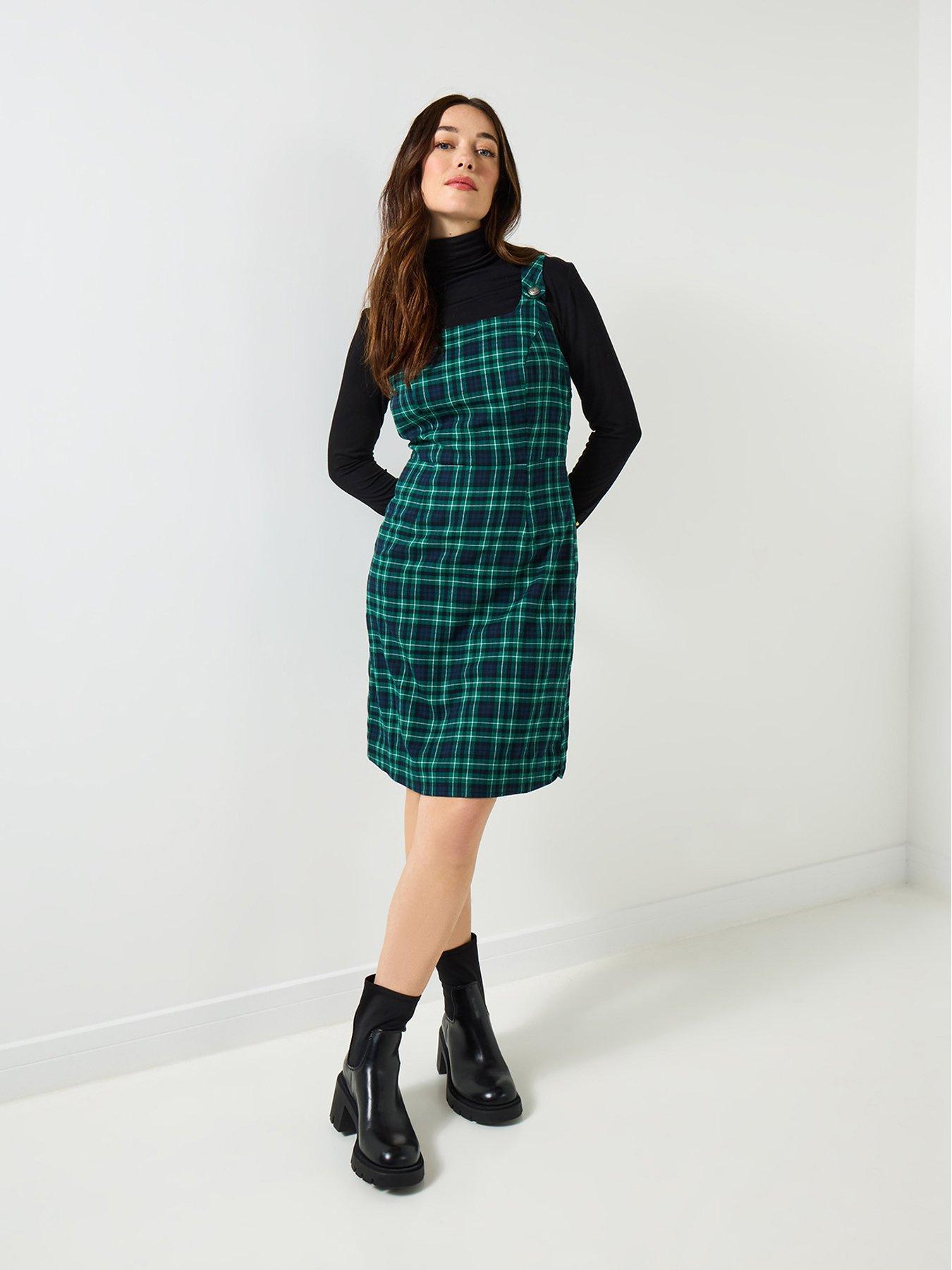 Image 1 of 5 of Joe Browns Trixie Check Pinafore Dress - Green