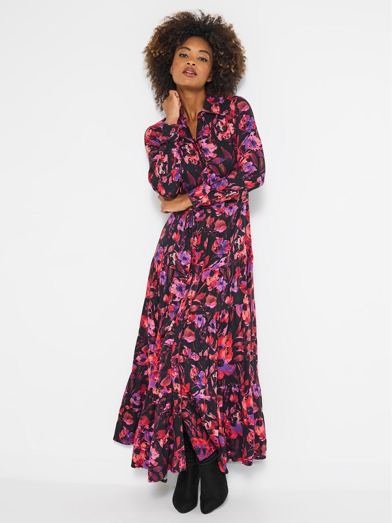Joe Browns Sophia Floral Maxi Shirt Dress - Red