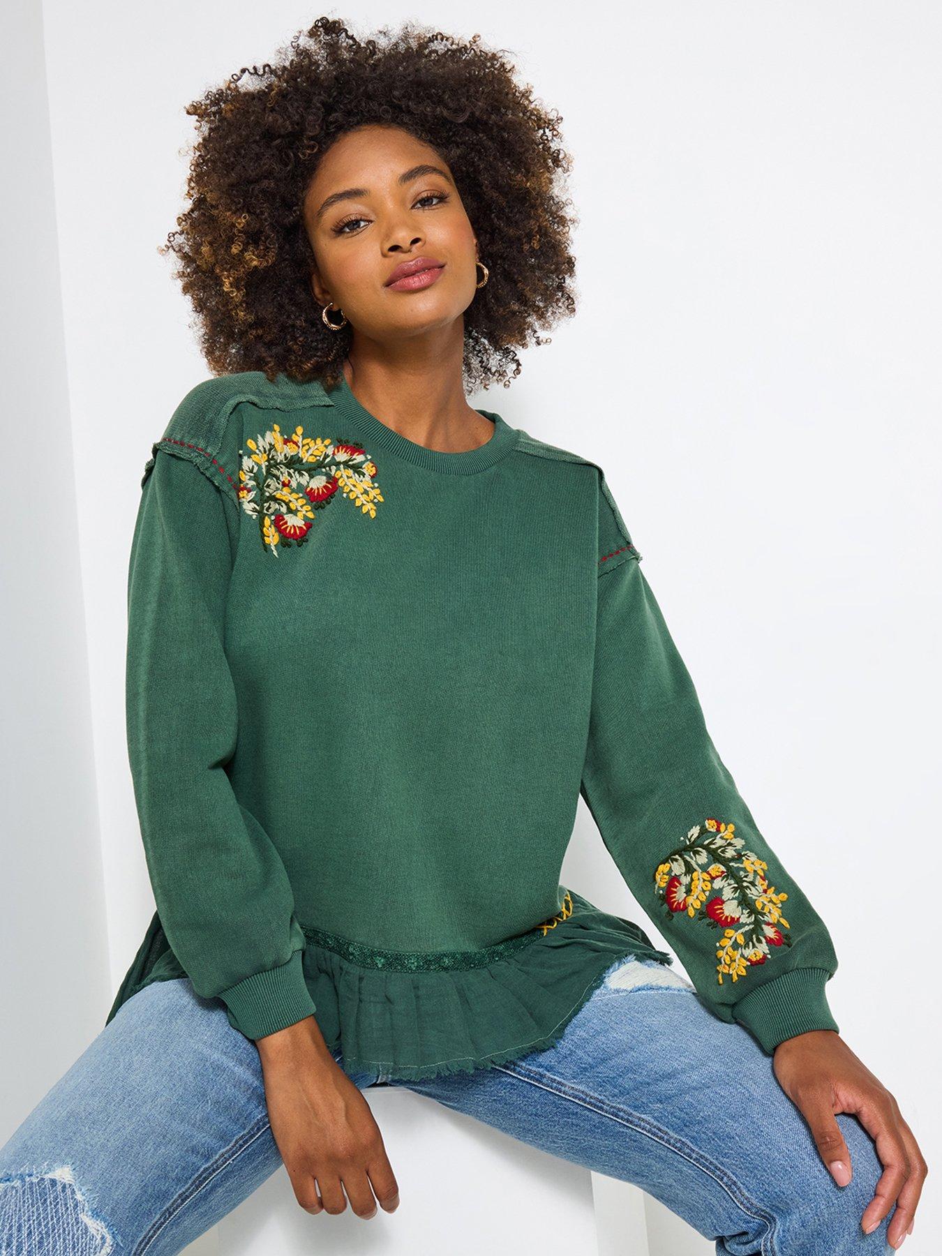 Joe Browns Tilly Embroidered Woven Hem Sweatshirt - Green