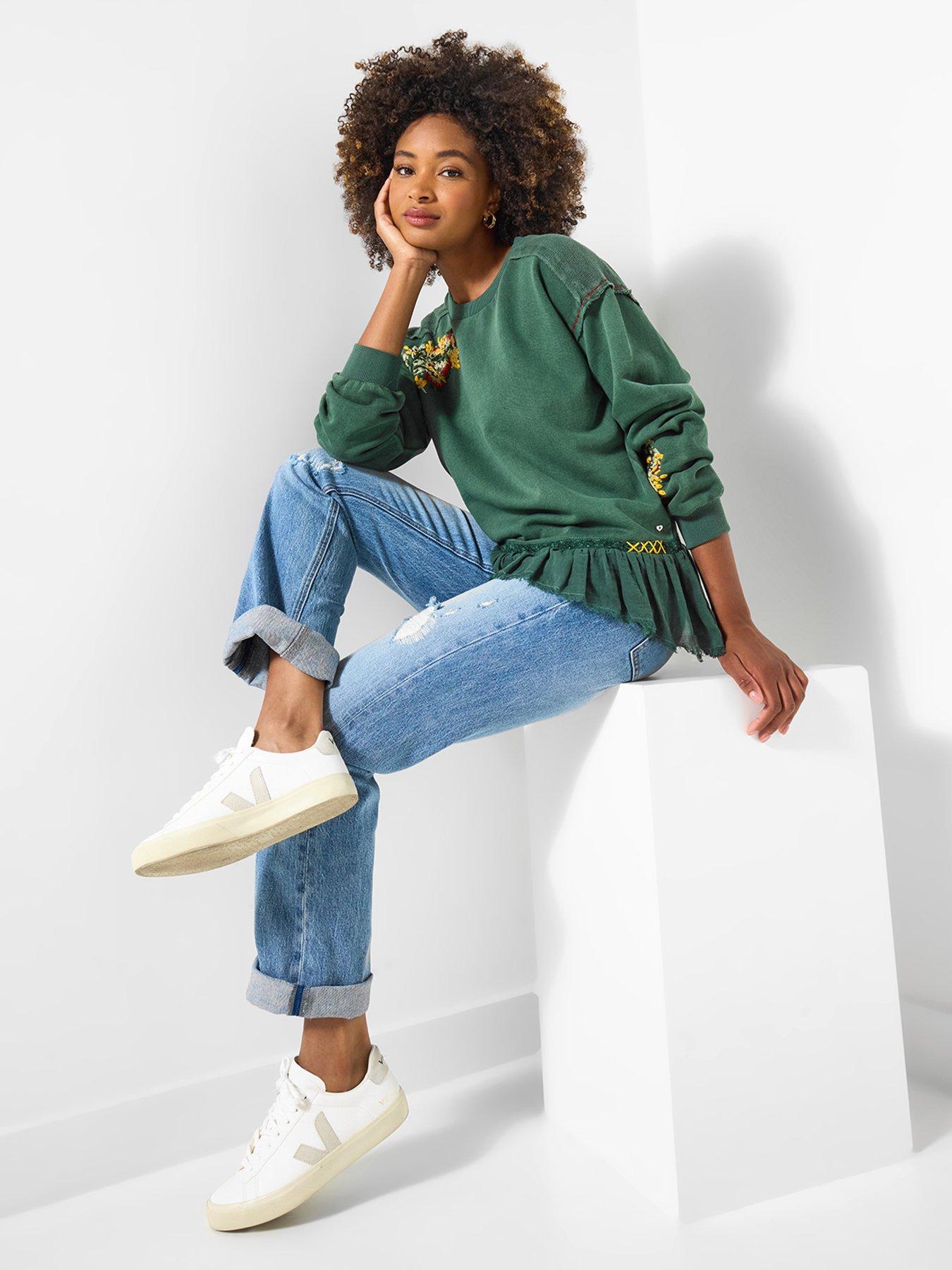 joe-browns-tilly-embroidered-woven-hem-sweatshirt-greenstillFront