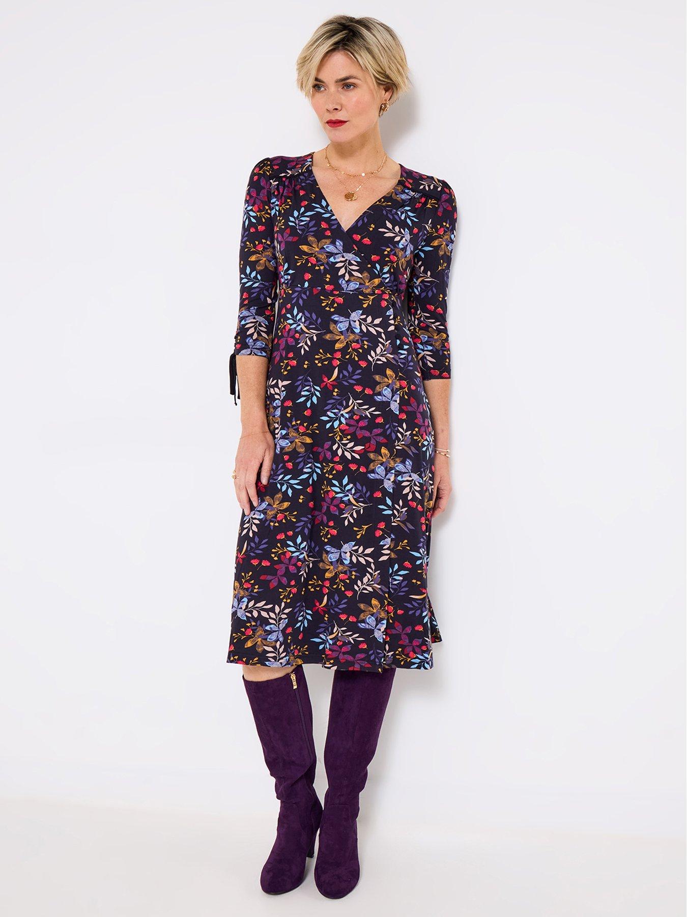 Joe Browns Winter Walks Leaf Print Jersey Dress - Navy