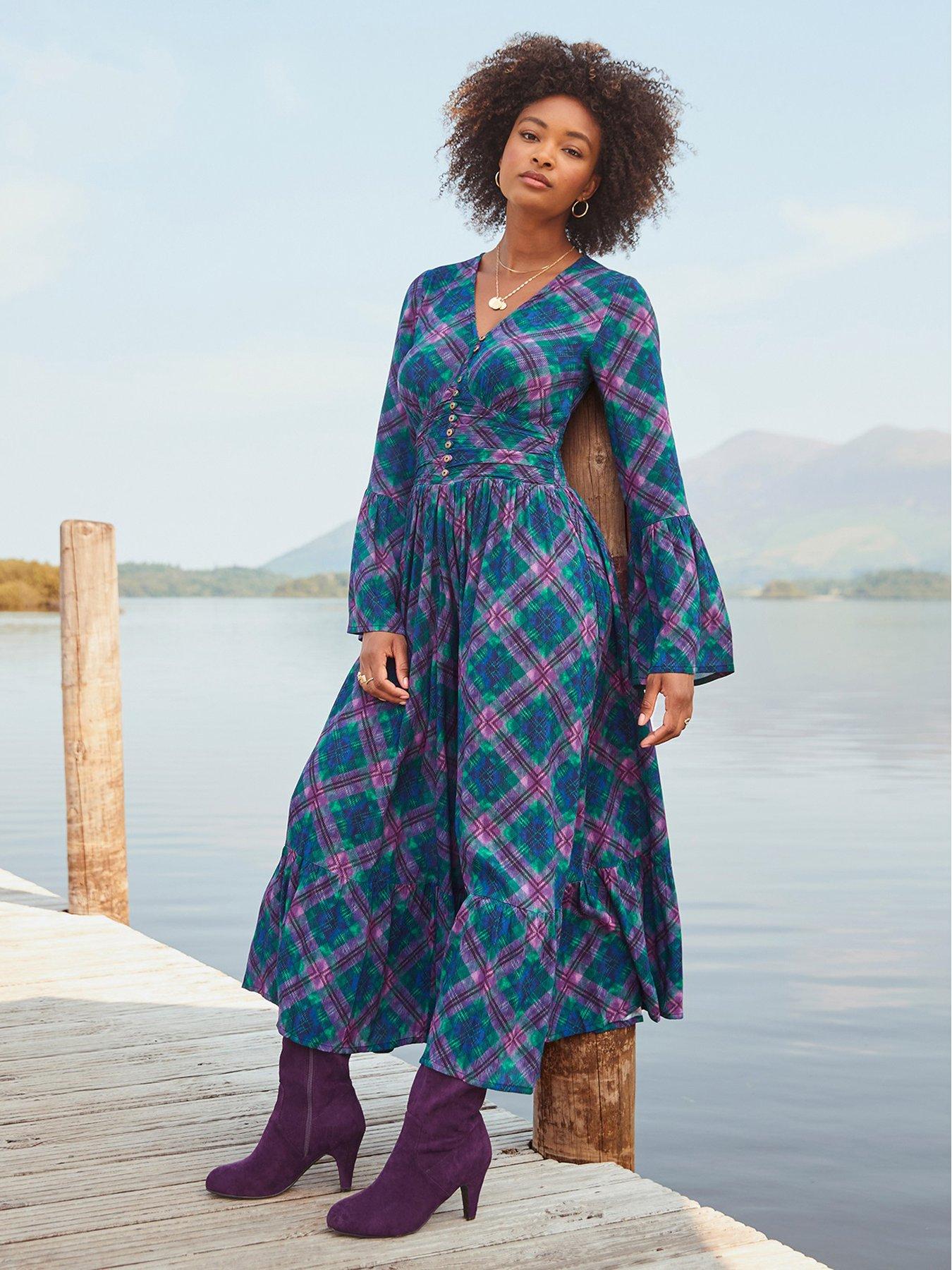 Joe Browns Isla Printed Check Dress - Green