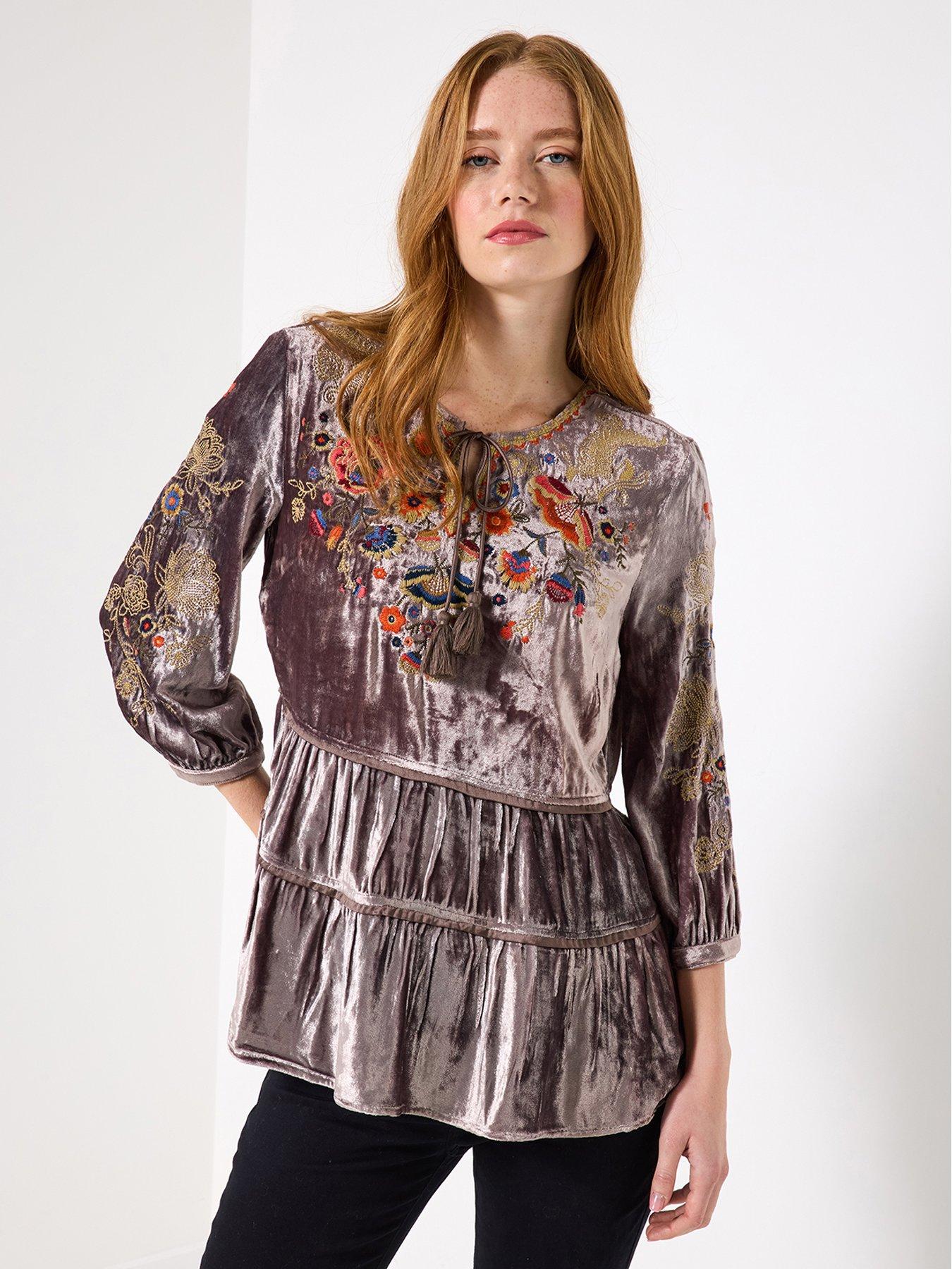 Image 1 of 6 of Joe Browns Exquisite Velvet Embroidered Top - Grey