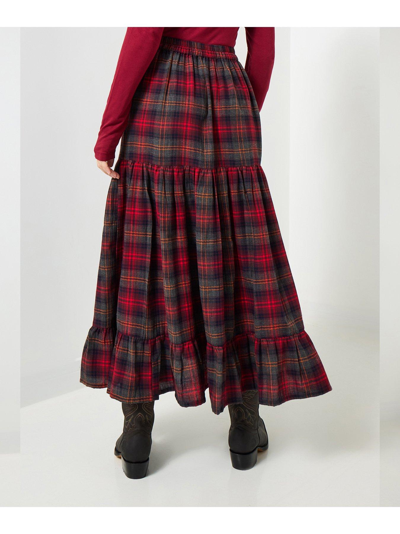 Image 2 of 6 of Joe Browns Bonnie Button Front Check Maxi Skirt - Red