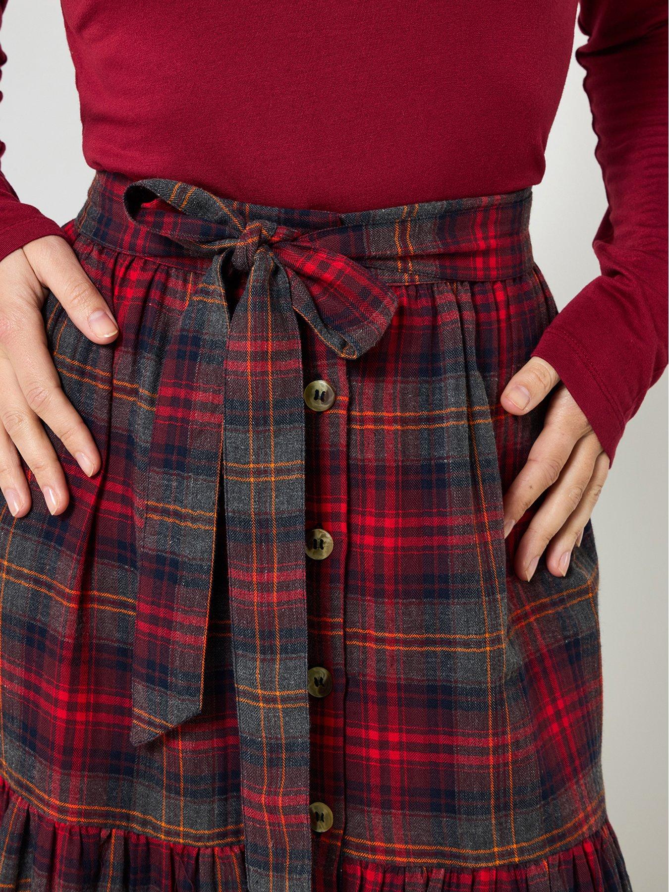 Image 4 of 6 of Joe Browns Bonnie Button Front Check Maxi Skirt - Red