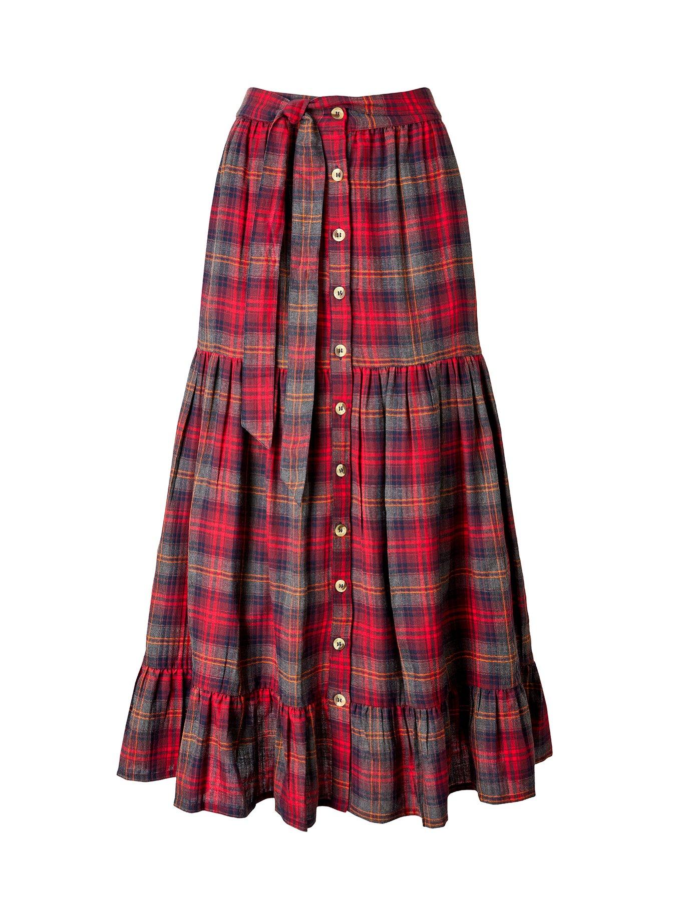 Image 6 of 6 of Joe Browns Bonnie Button Front Check Maxi Skirt - Red