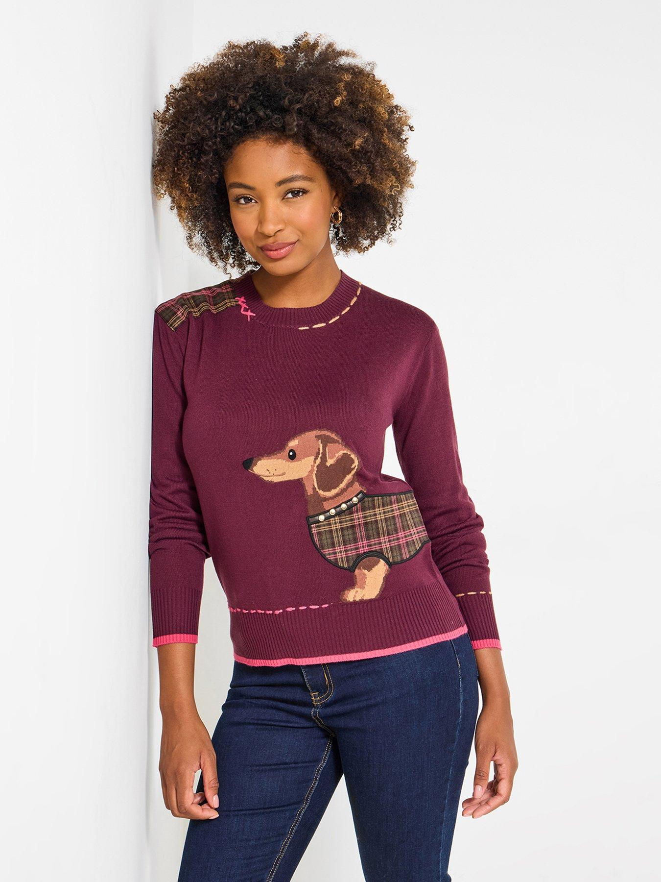 Joe Browns Cecil Sausage Dog Jumper - Berry