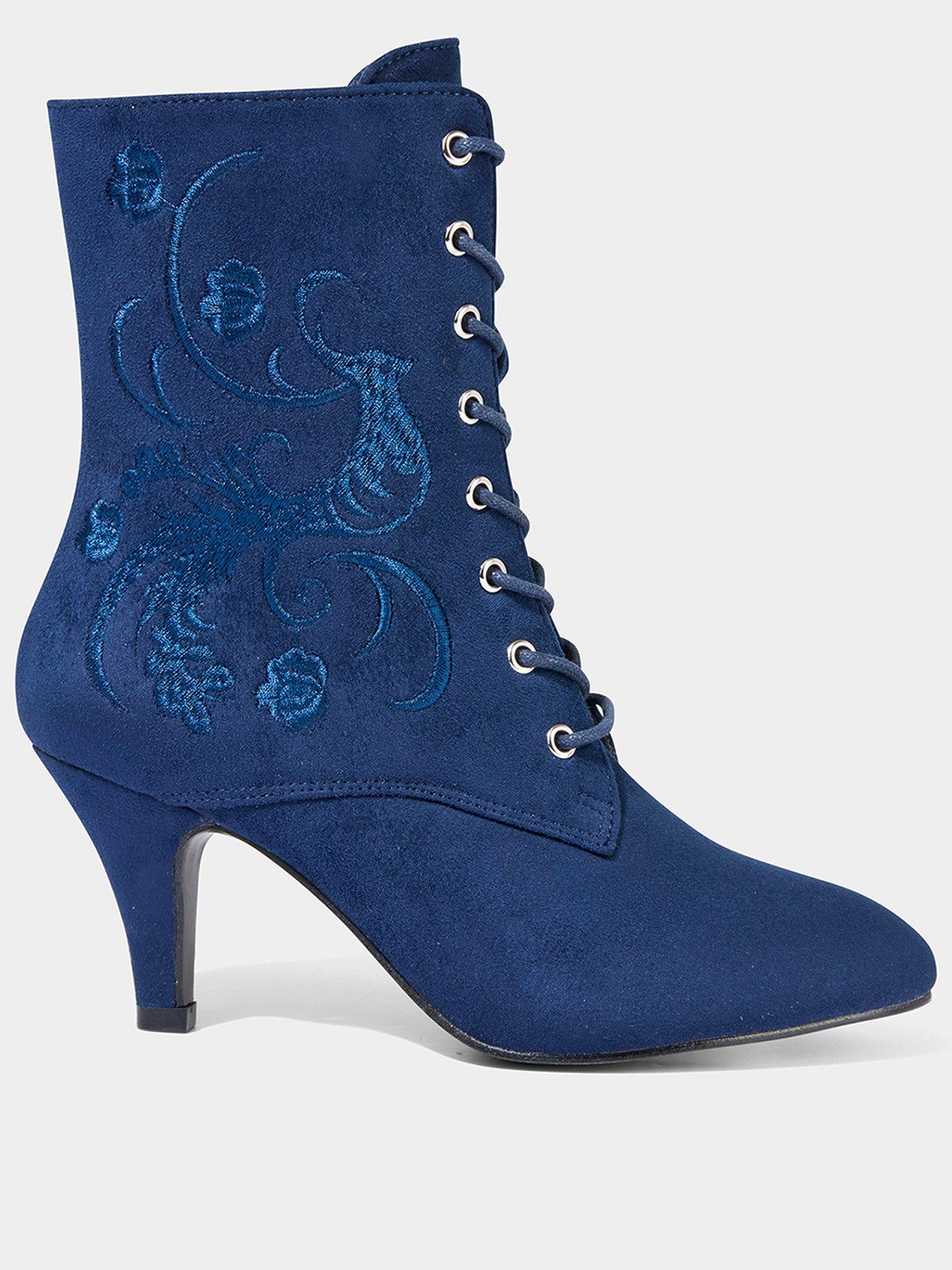 Image 1 of 7 of Joe Browns Grace Embroidered Lace Up Ankle Boots - Navy