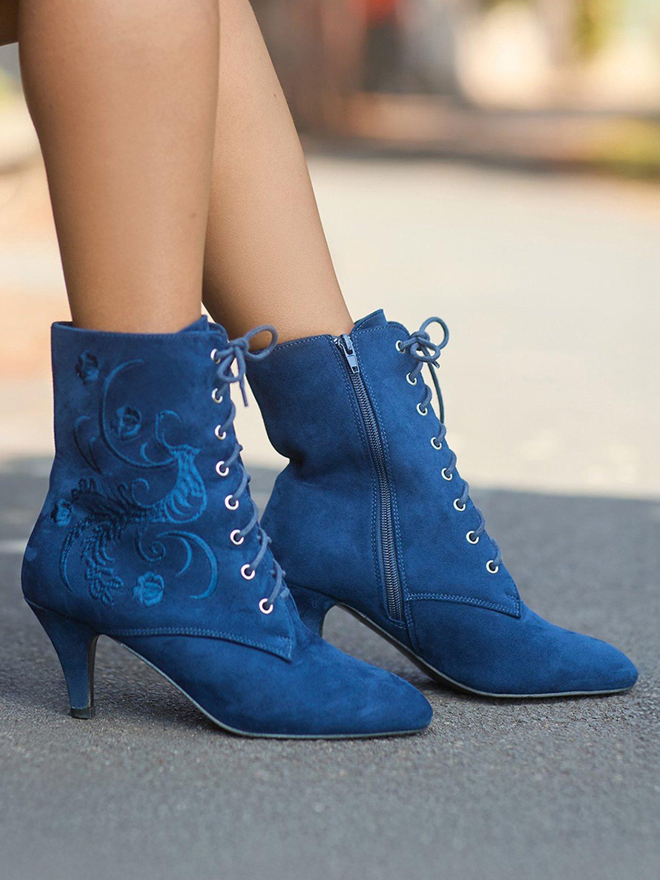 Image 2 of 7 of Joe Browns Grace Embroidered Lace Up Ankle Boots - Navy