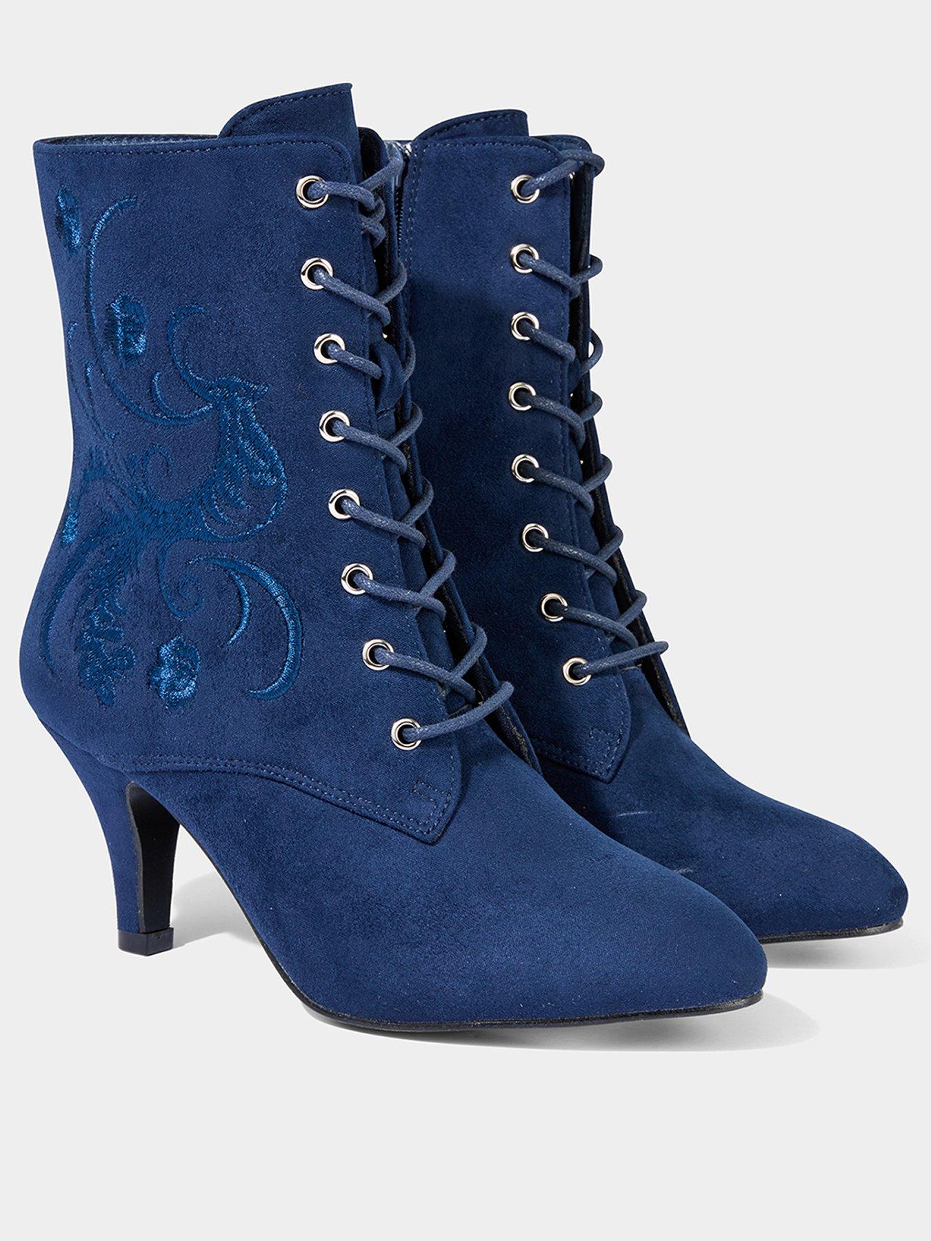 Image 3 of 7 of Joe Browns Grace Embroidered Lace Up Ankle Boots - Navy