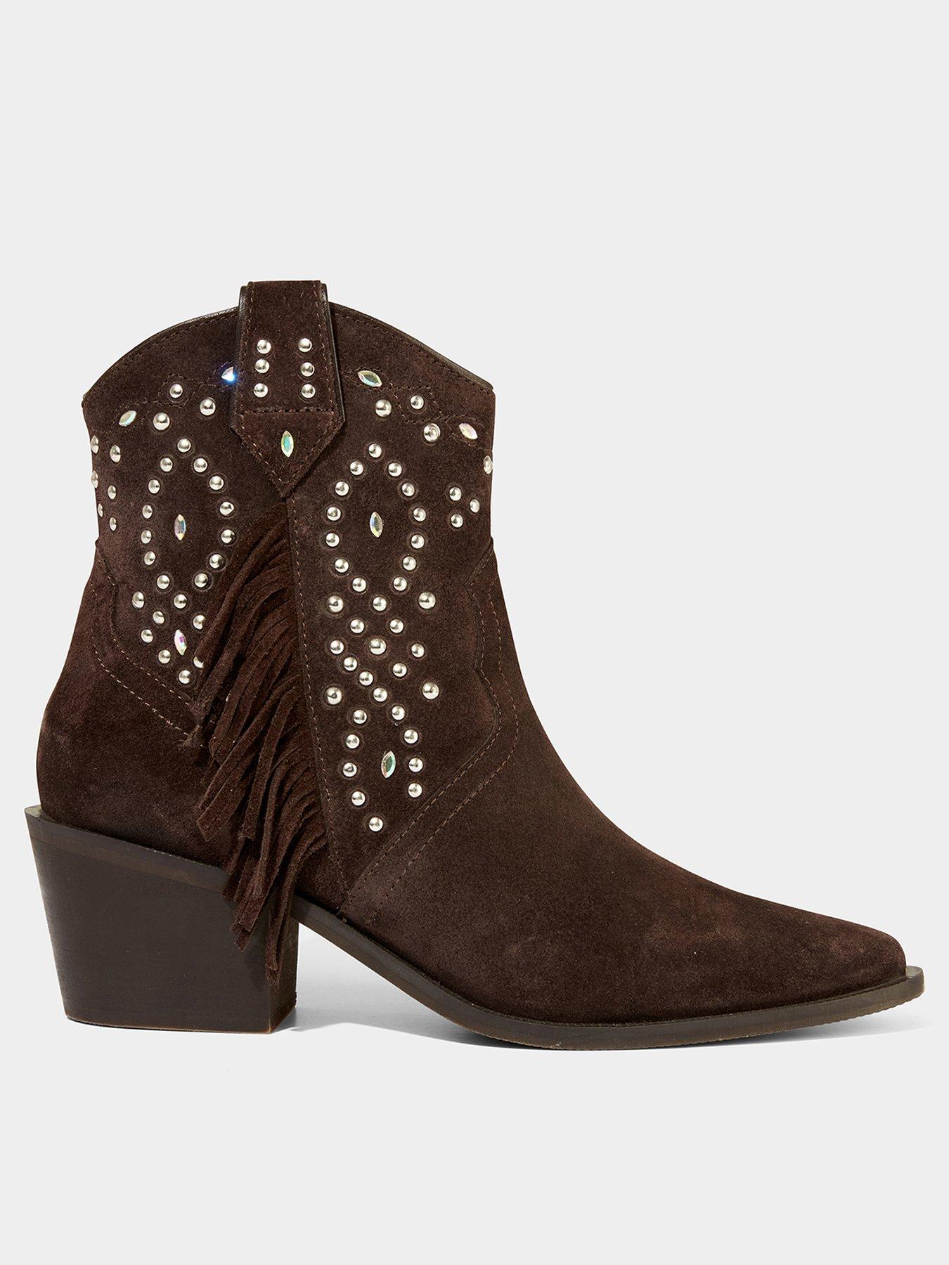 Joe Browns Sand Storm Embellished Suede Western Boots - Brown
