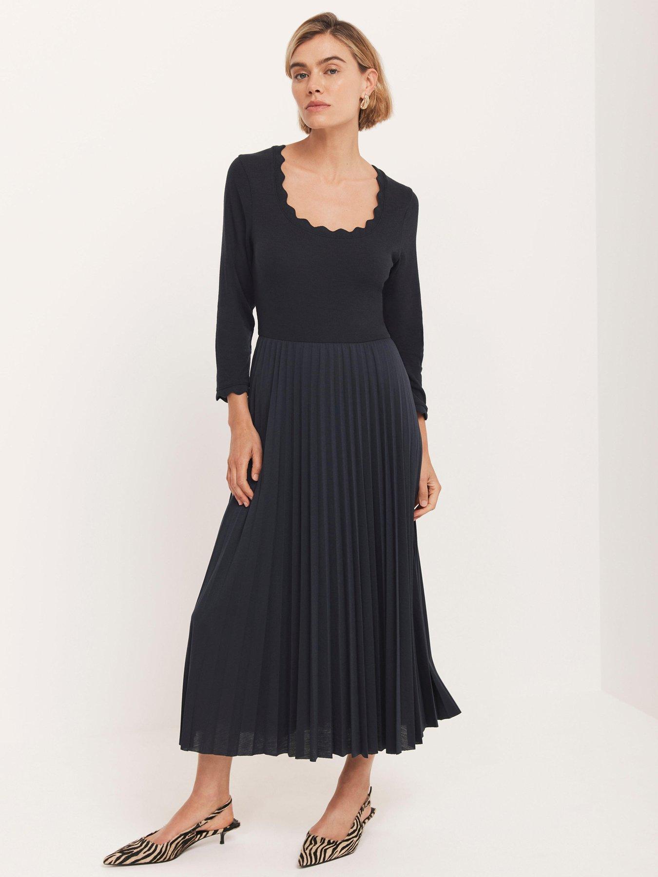 Mint Velvet Scallop Woven Mix Jersey Dress - Blue