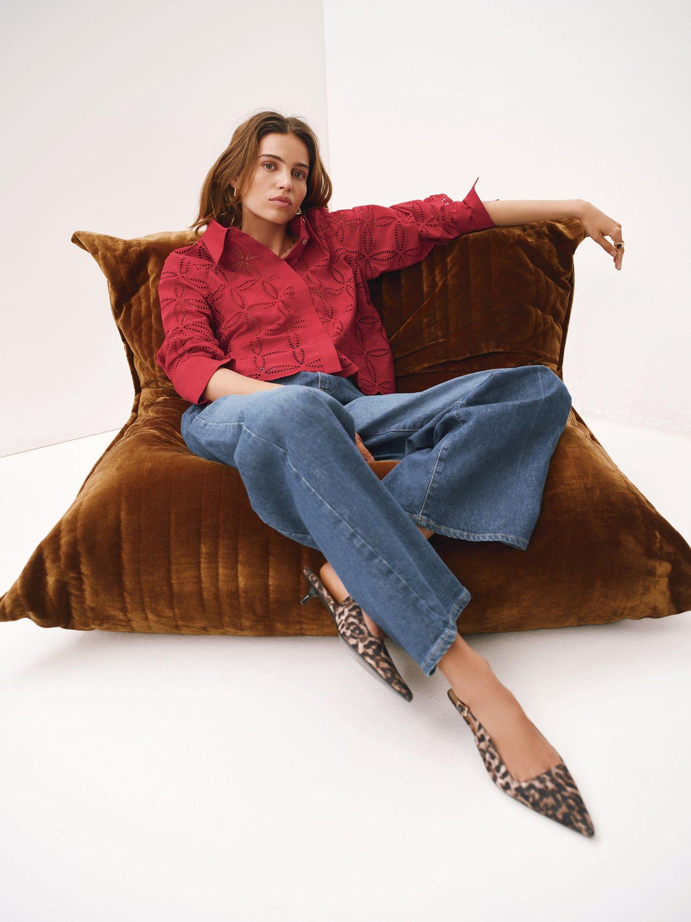 Mint Velvet Broderie Cropped Shirt - Red