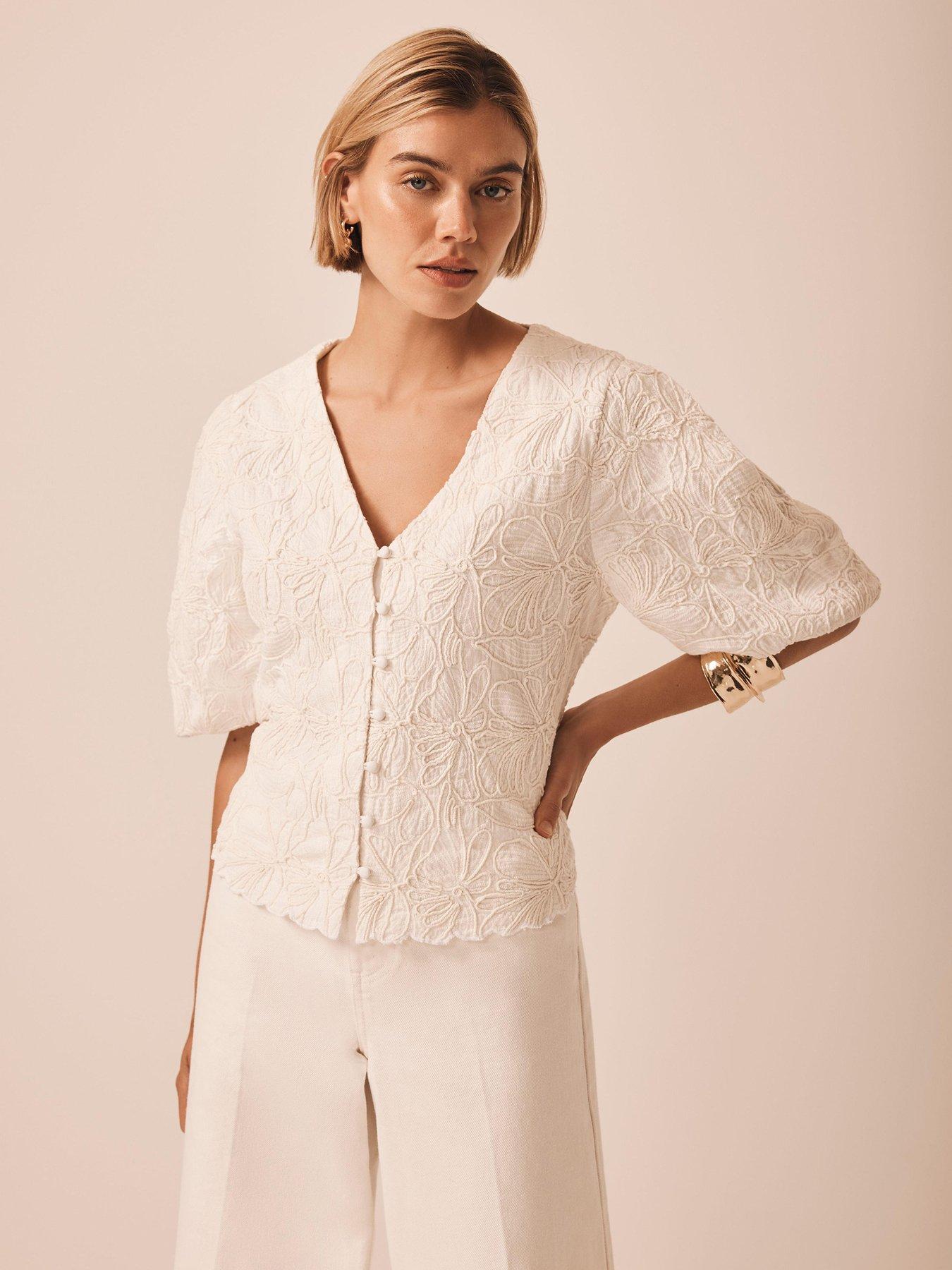 Mint Velvet Cream Embroidered Detail Top - White