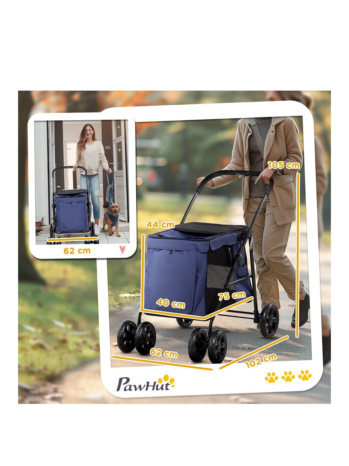 pawhut-one-click-foldable-pet-stroller-w-mesh-windows-for-small-pets-blueback