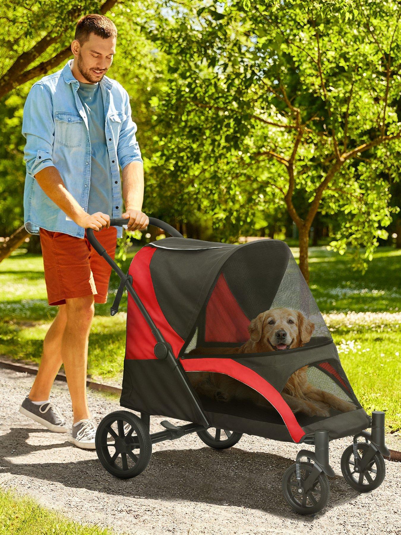 PawHut Foldable Pet Stroller for Large Dogs, Red/Black