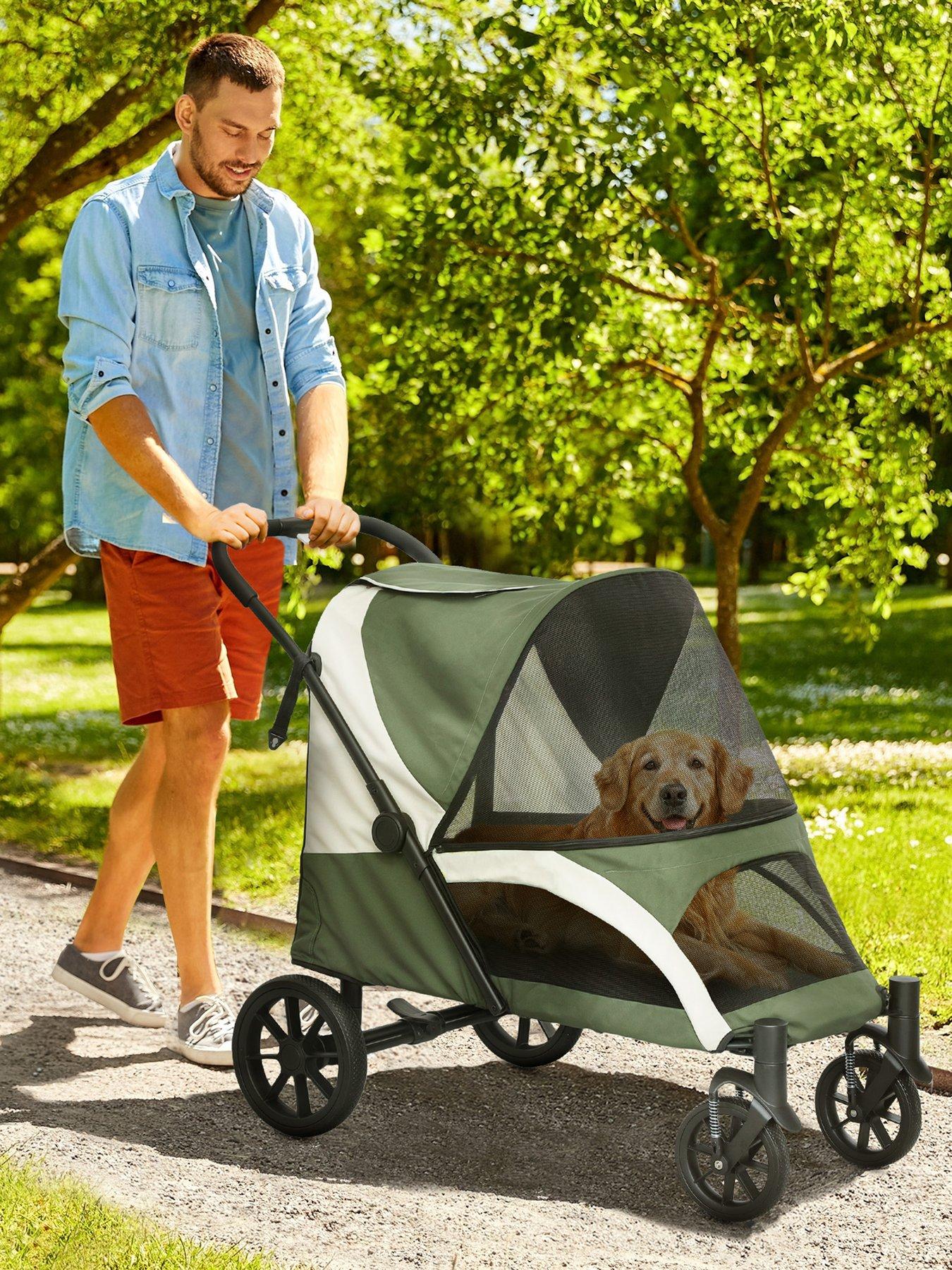 pawhut-foldable-pet-stroller-for-large-dogs-dark-greenfront