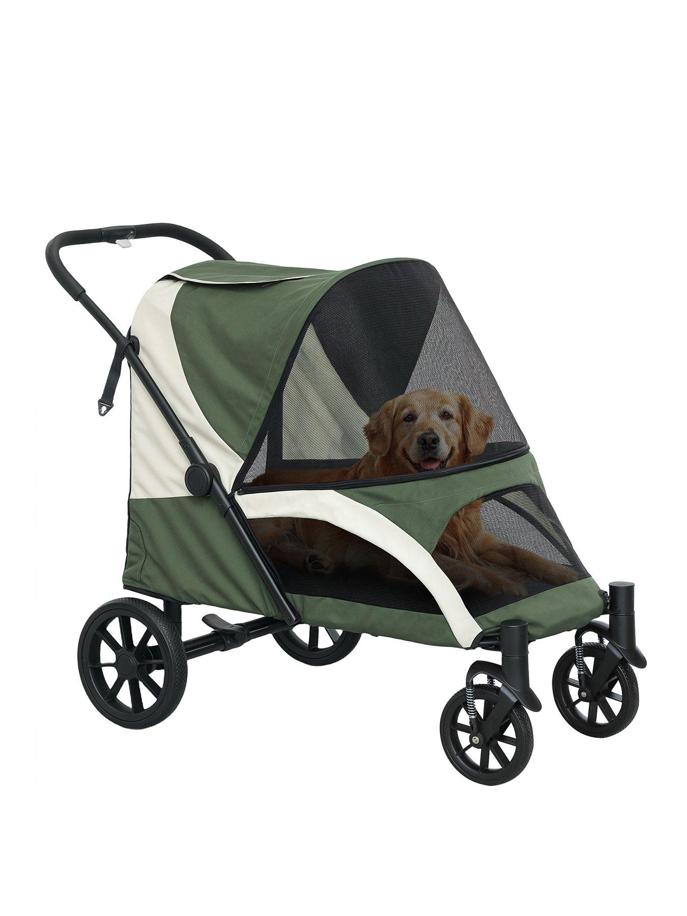 pawhut-foldable-pet-stroller-for-large-dogs-dark-greenstillFront