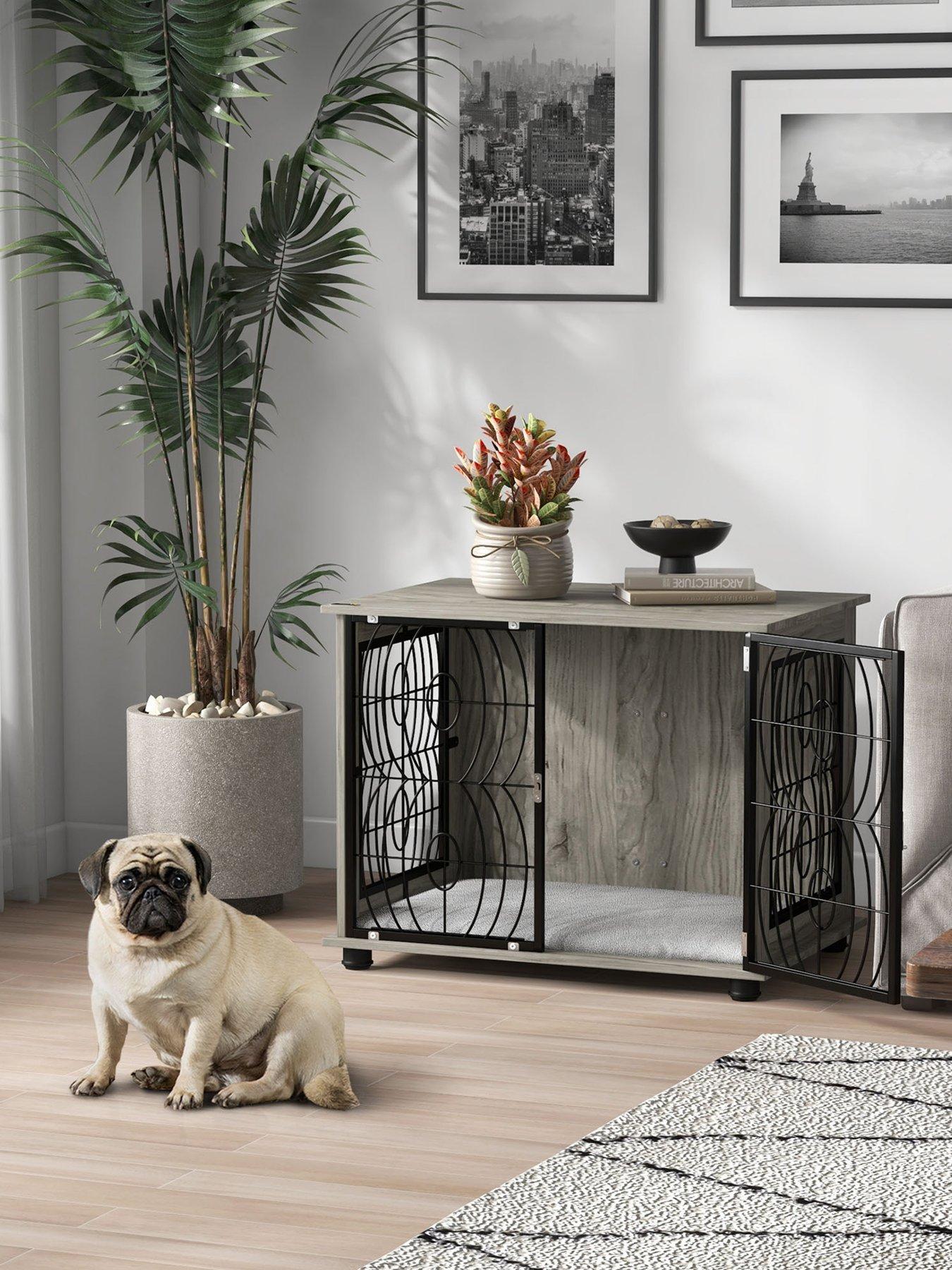 Image 1 of 7 of PawHut Dog Crate Furniture End Table with Cushion for Medium Dogs