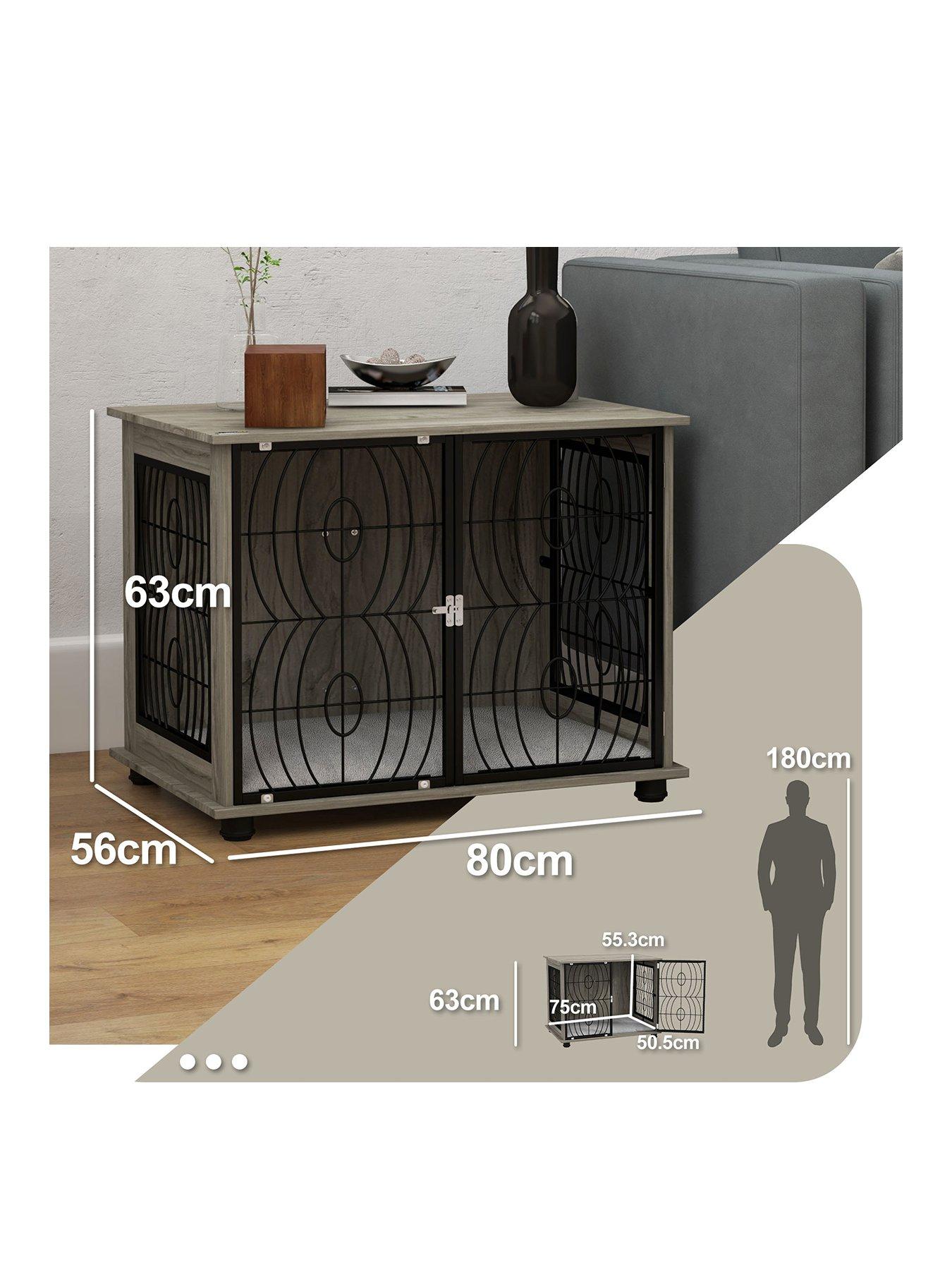 Image 3 of 7 of PawHut Dog Crate Furniture End Table with Cushion for Medium Dogs