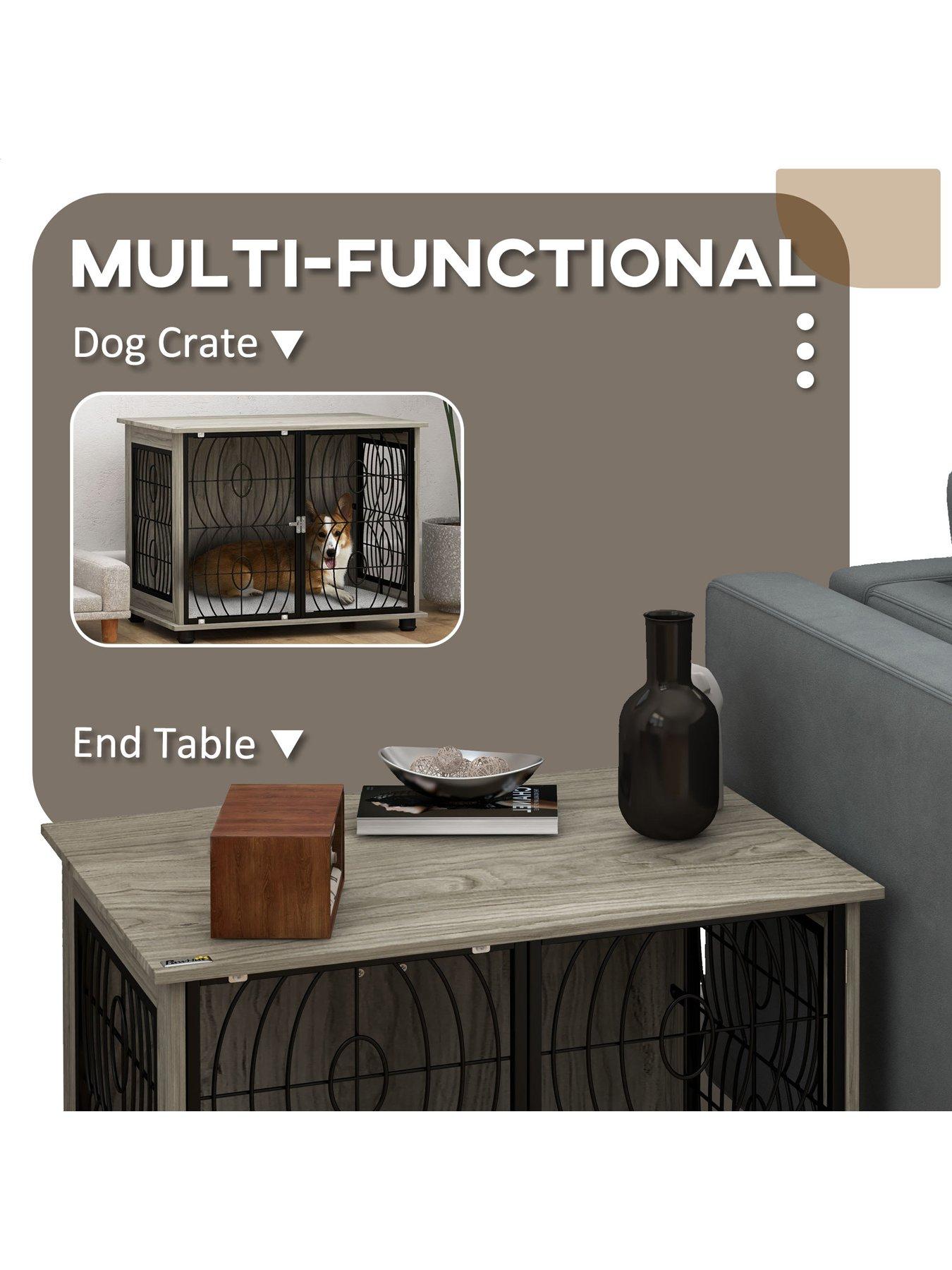 Image 4 of 7 of PawHut Dog Crate Furniture End Table with Cushion for Medium Dogs